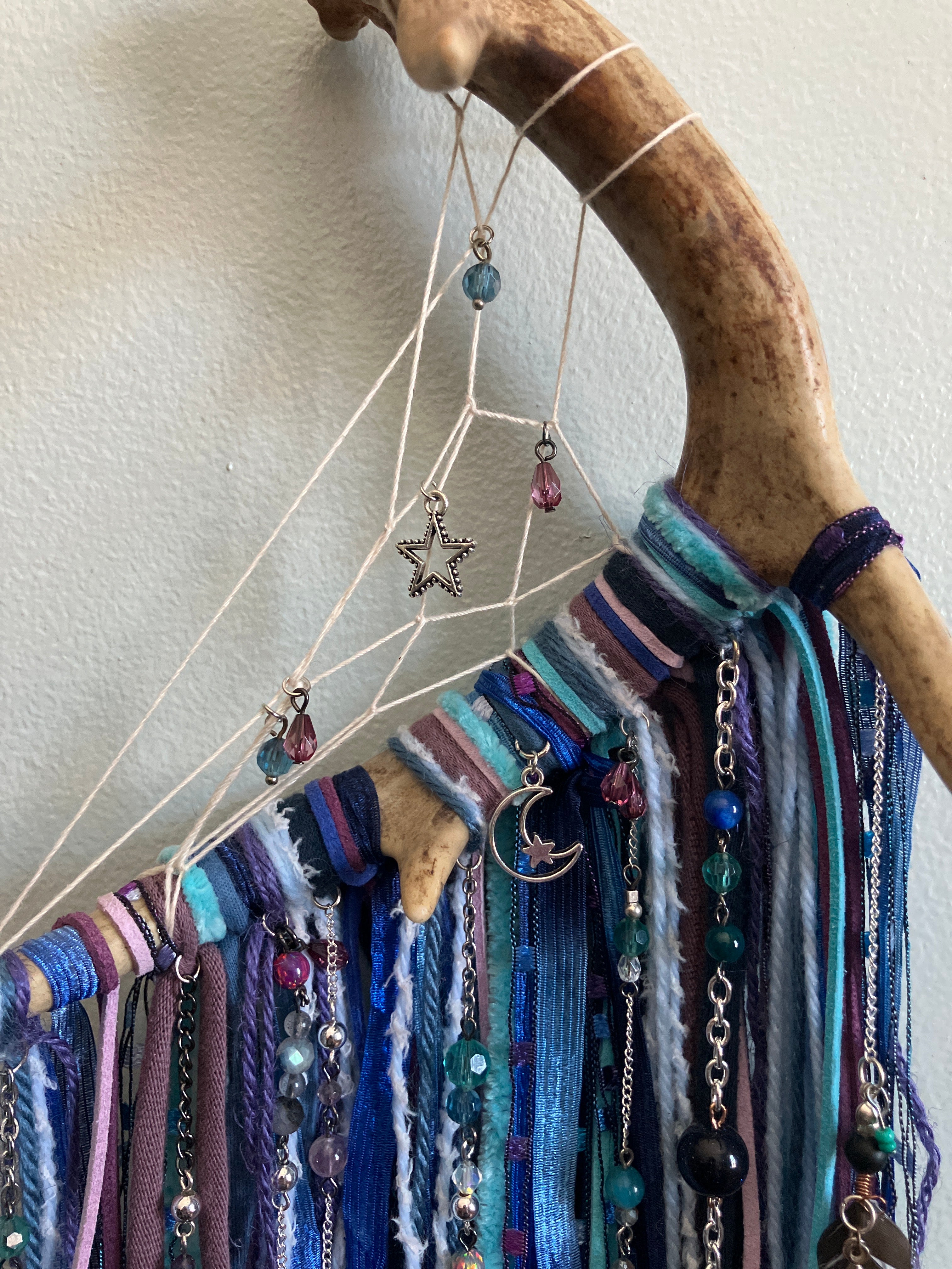 Handmade Throat/Third Eye Chakra Beaded Charm Fringe Antler Dreamcatcher Wall Hanging- Lucid Dreams