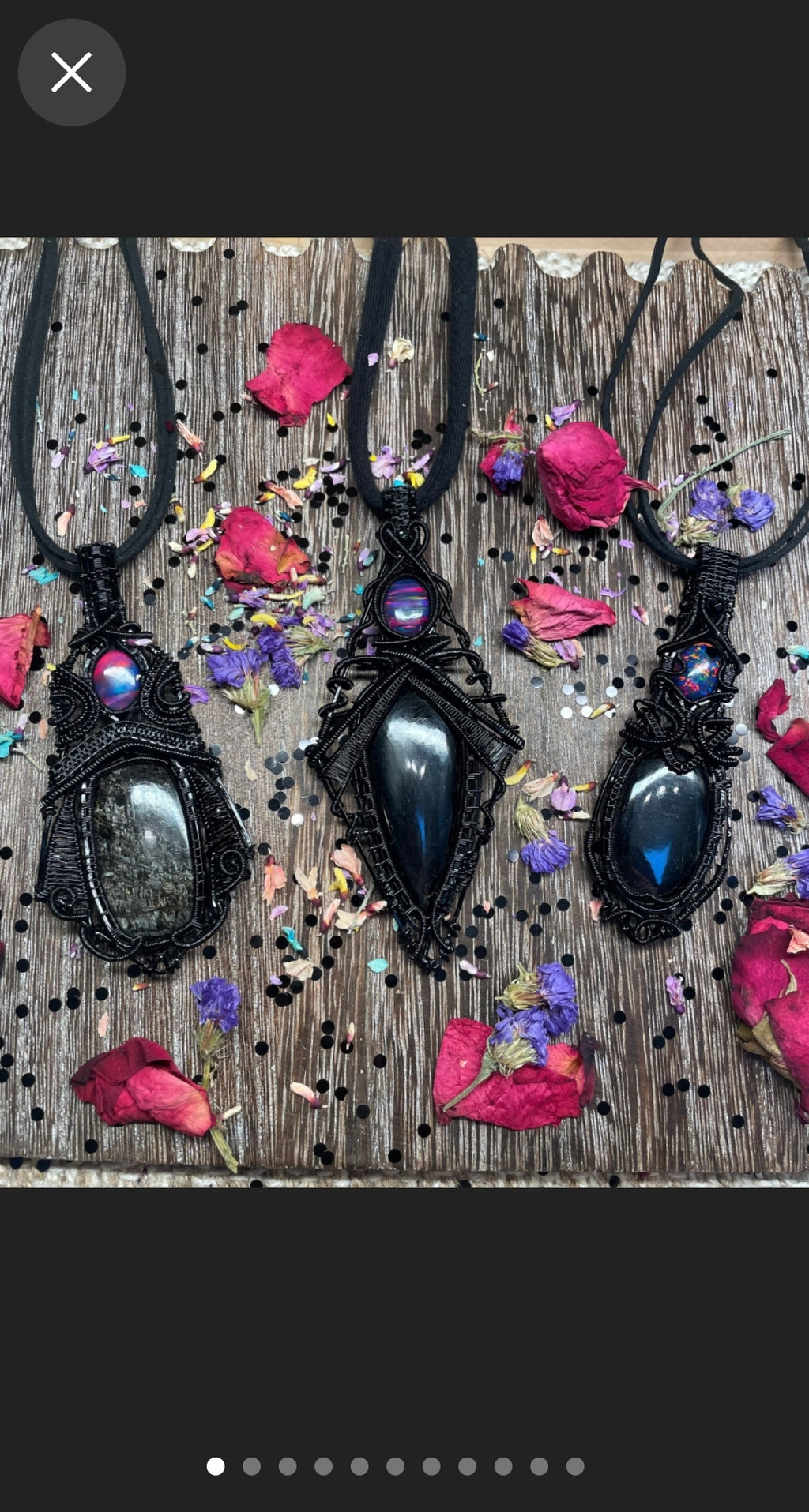 Large Obsidian Wire Wrapped Crystal Ceremonial Amulet in Black Copper