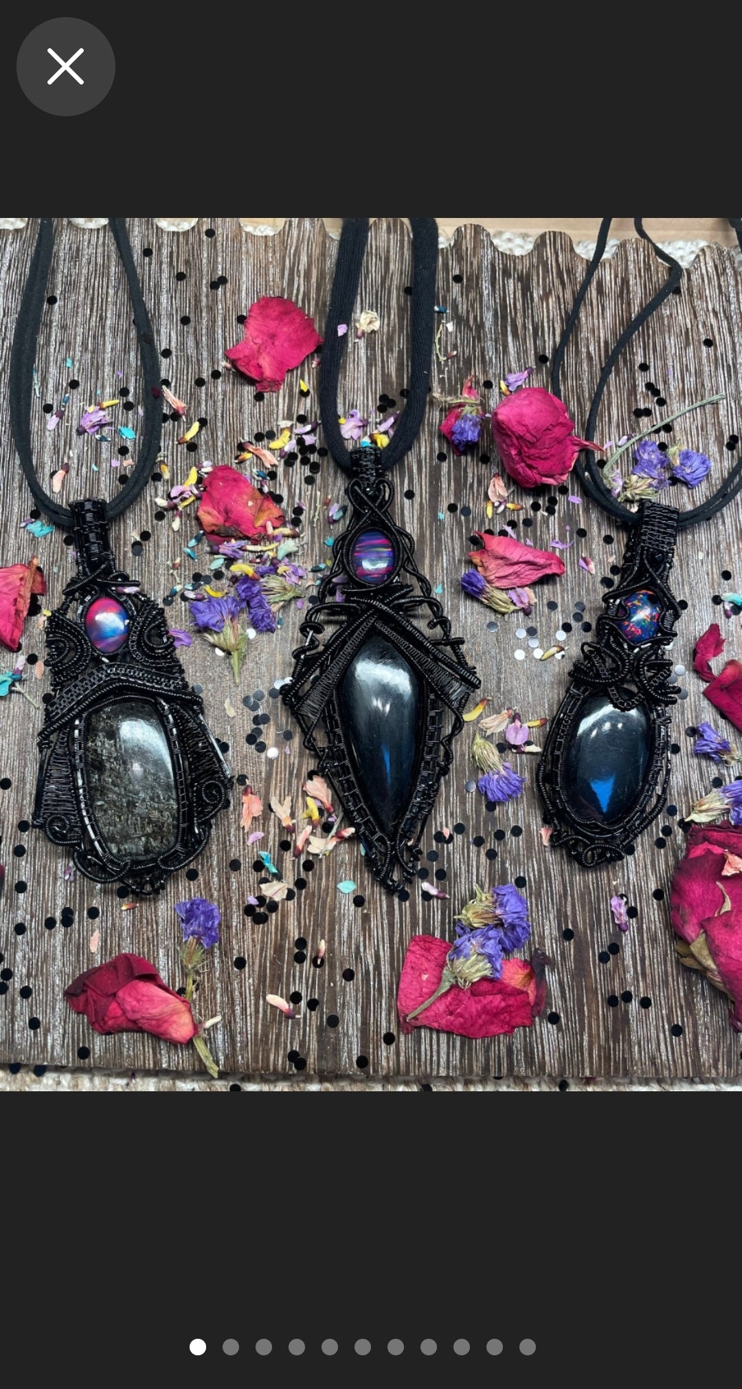Large Obsidian Wire Wrapped Crystal Ceremonial Amulet in Black Copper
