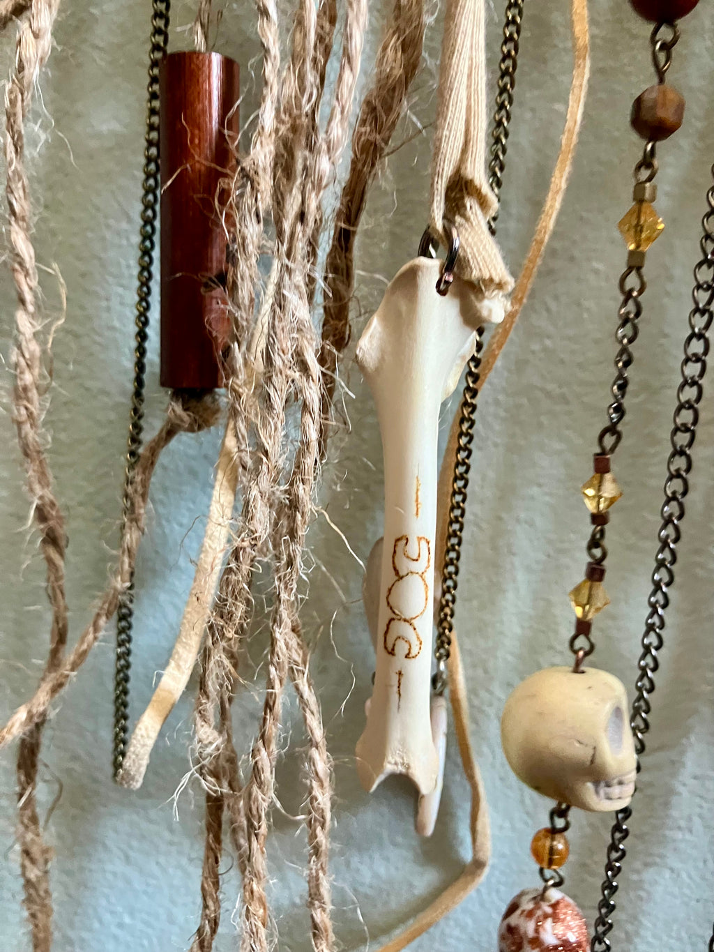 Handmade Crystal & Goundhog Bone, Embellished Star Wall Hanging- Bridgid’s Rhythm- Triple Goddess- LIGHTS UP