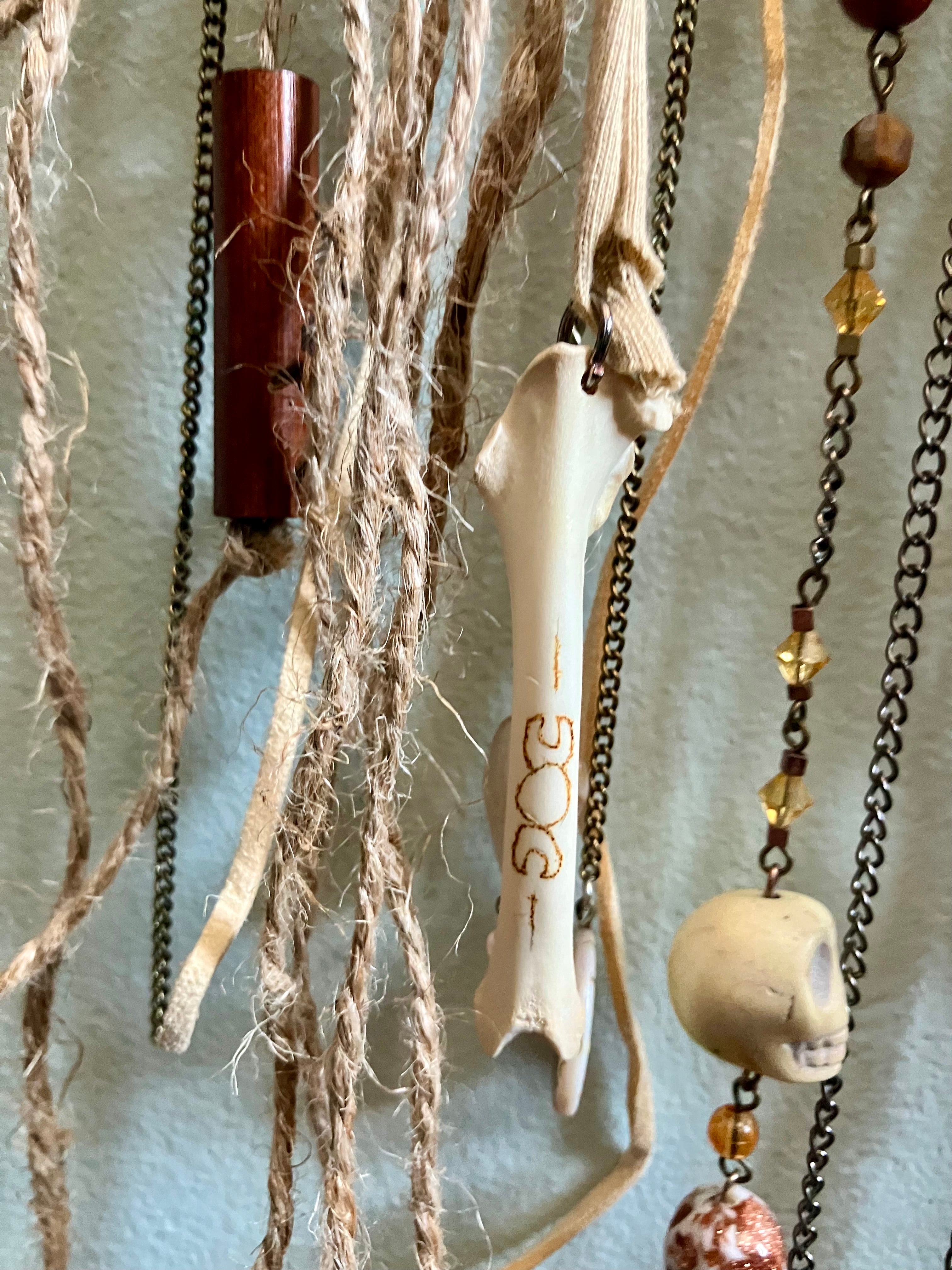 Handmade Crystal & Goundhog Bone, Embellished Star Wall Hanging- Bridgid’s Rhythm- Triple Goddess- LIGHTS UP