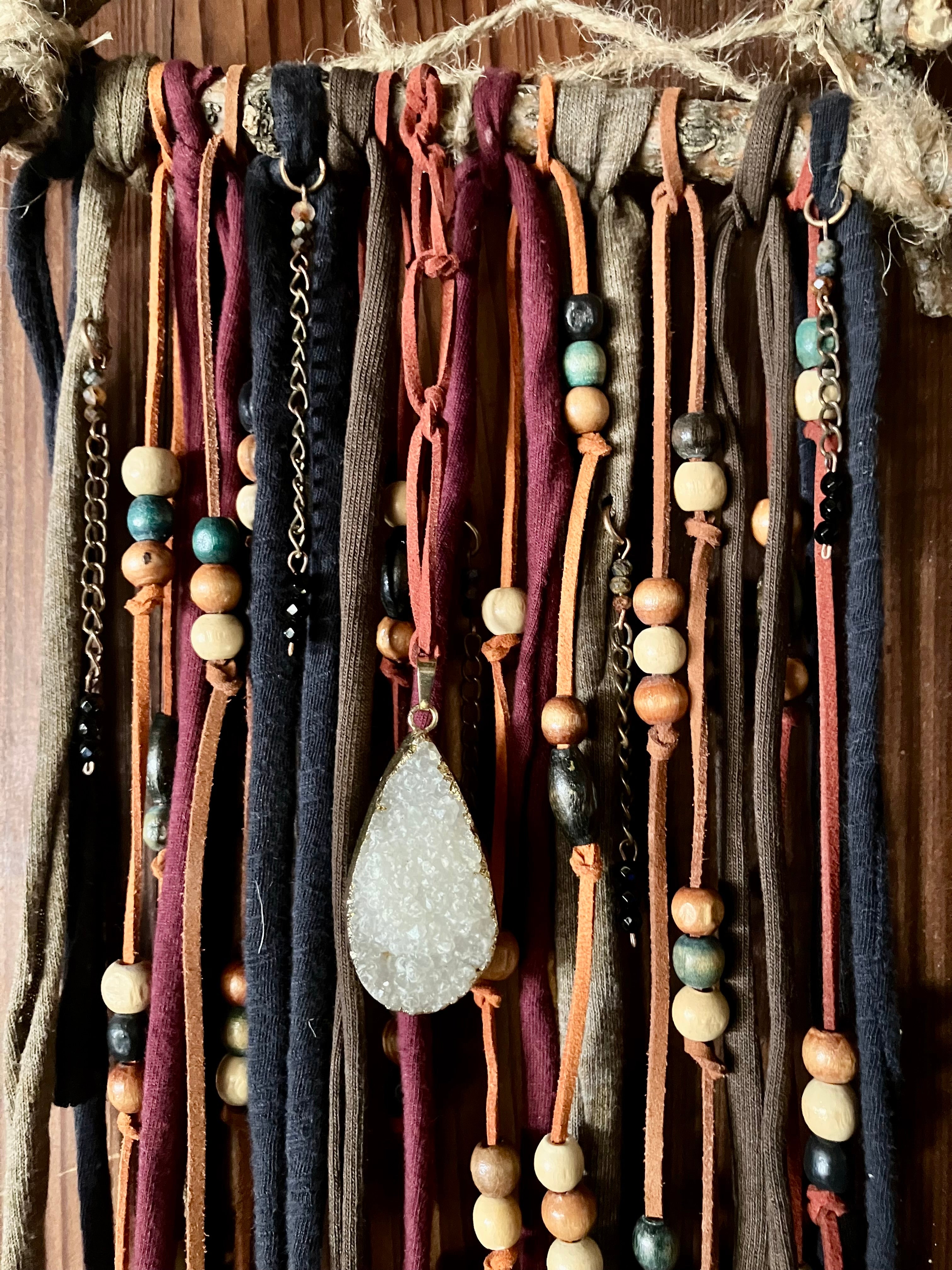 Dream Sender Intention Amplifier Pagan Wall Hanging w/ Druzy Quartz, Pietersite, Obsidian, Hawk & Pheasant Feathers- Power and Protection