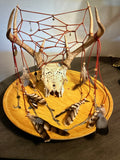 Wood-burned Crystal Inlay Deer Skull Dreamcatcher- Sigils for Protection- Spirit of the Hawk- Witchy Decor