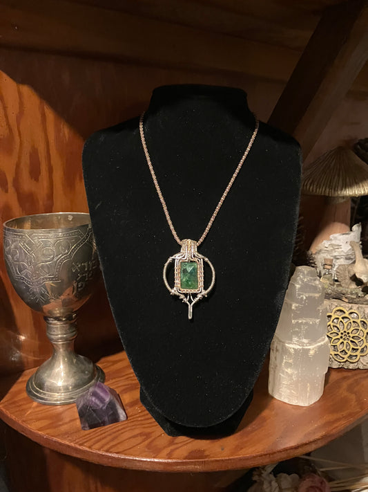 Emerald Wire Wrapped Amulet Pendant in Rose Gold, 14k Yellow Gold and 925 Sterling Silver- Heart Chakra Healing- Emotional Balance