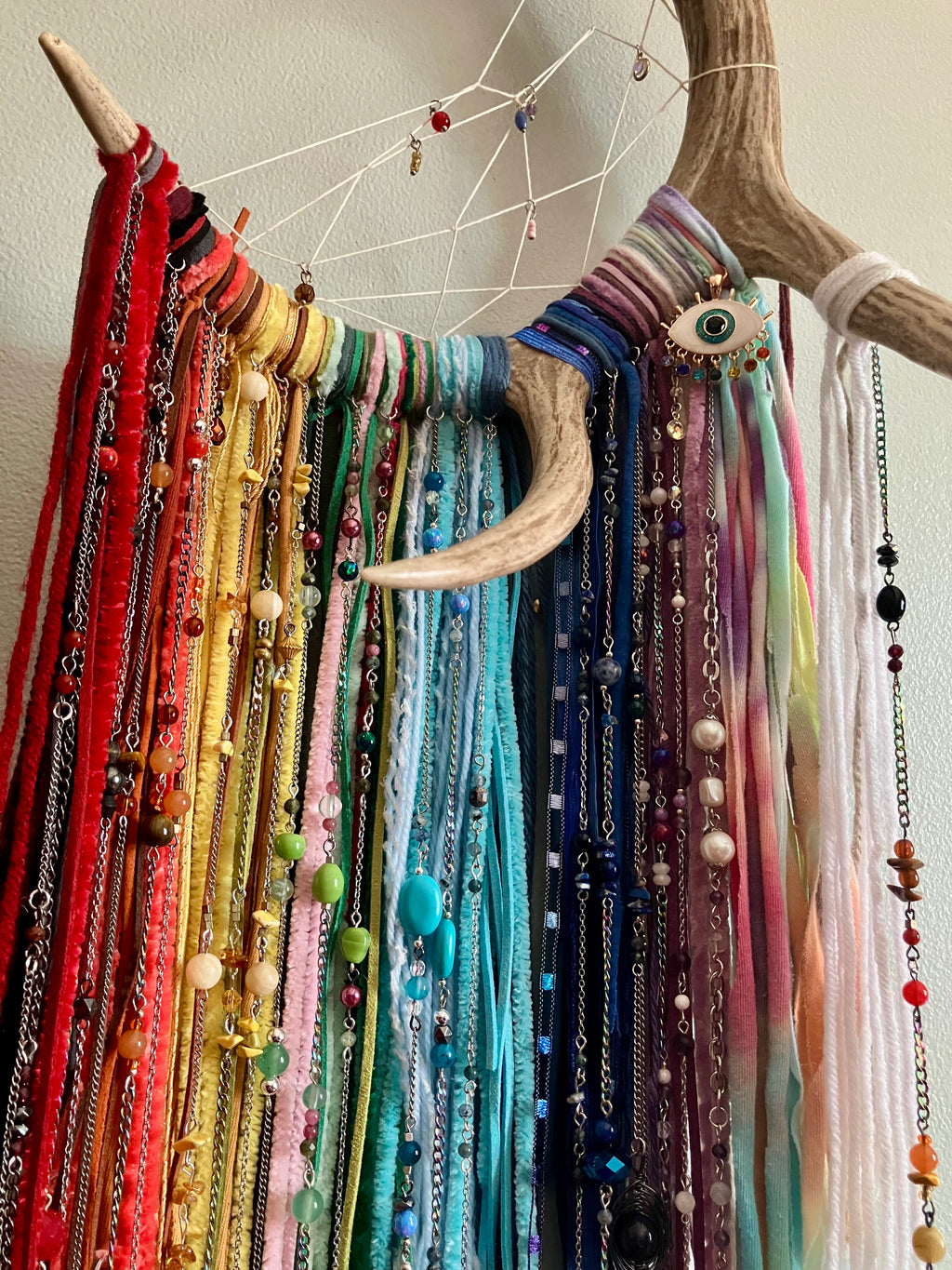 Crystal Beaded Fringe Antler Wall Hanging- Evil Eye Protection- Chakras or LGBTQ Pride