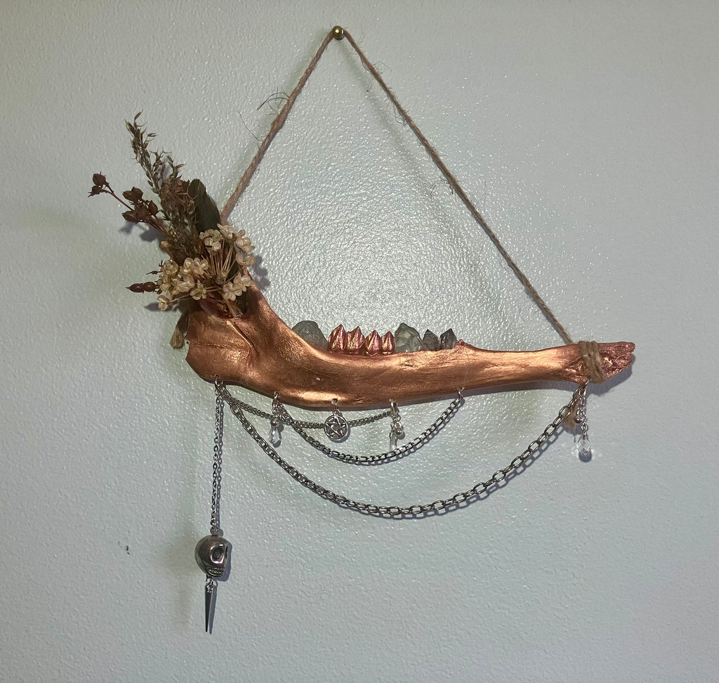 Crystal Deer Jawbone Wall Hanging Altar Ornament- Herkimer Diamond, Mt. Antero Topaz