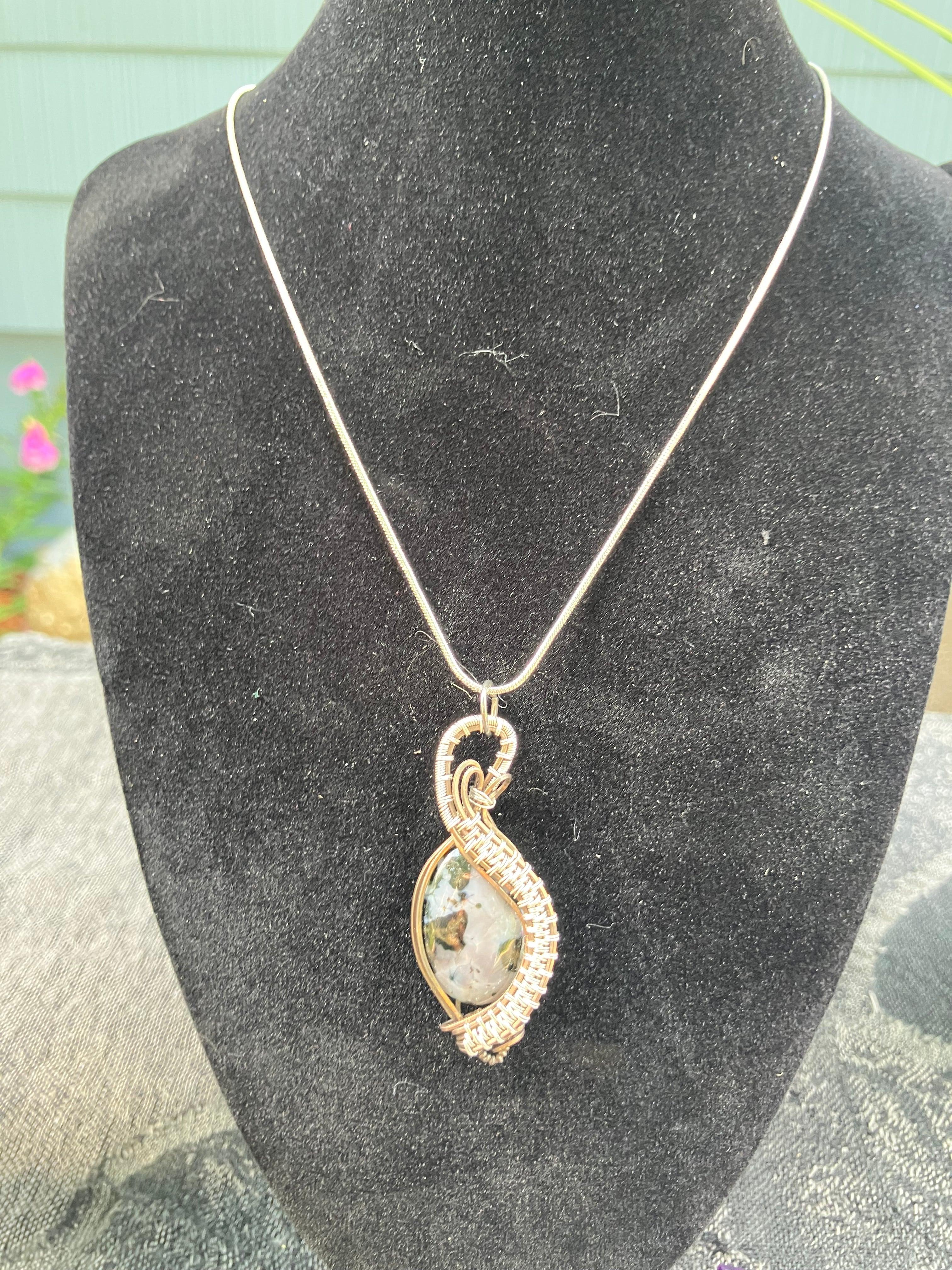 Mystic Merlinite (Indigo Gabbro) Wire Wrapped Pendant in two-tone 925 Sterling Silver and Copper