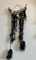Crystal Beaded Fringe Charm Deer Antler Dreamcatcher Wall Hanging- Protection, Root/Crown Chakra- Amethyst, Onyx