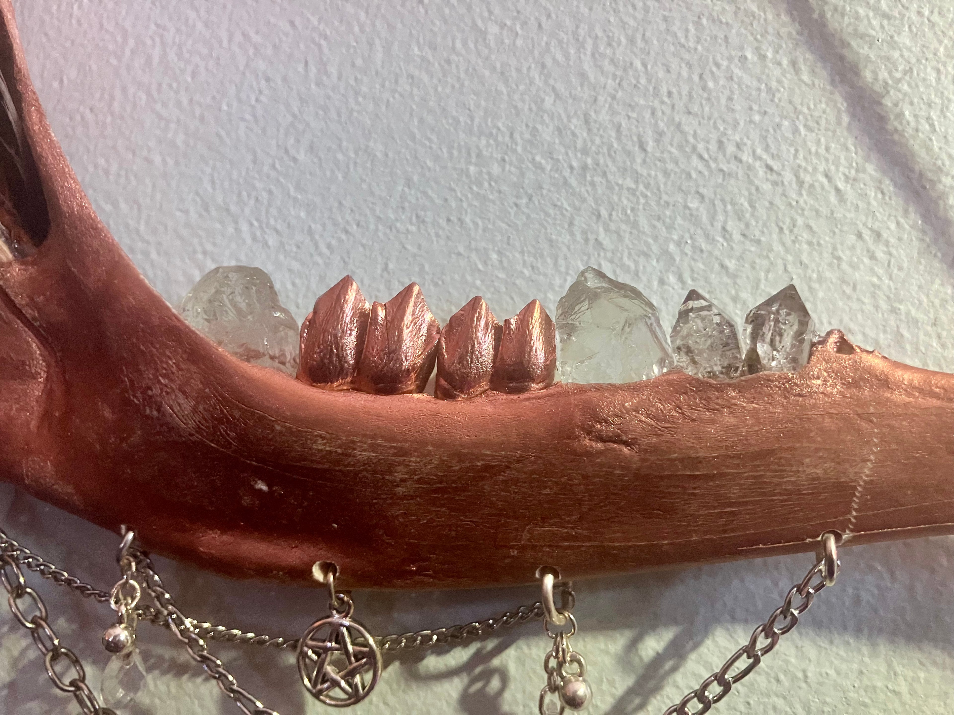 Crystal Deer Jawbone Wall Hanging Altar Ornament- Herkimer Diamond, Mt. Antero Topaz