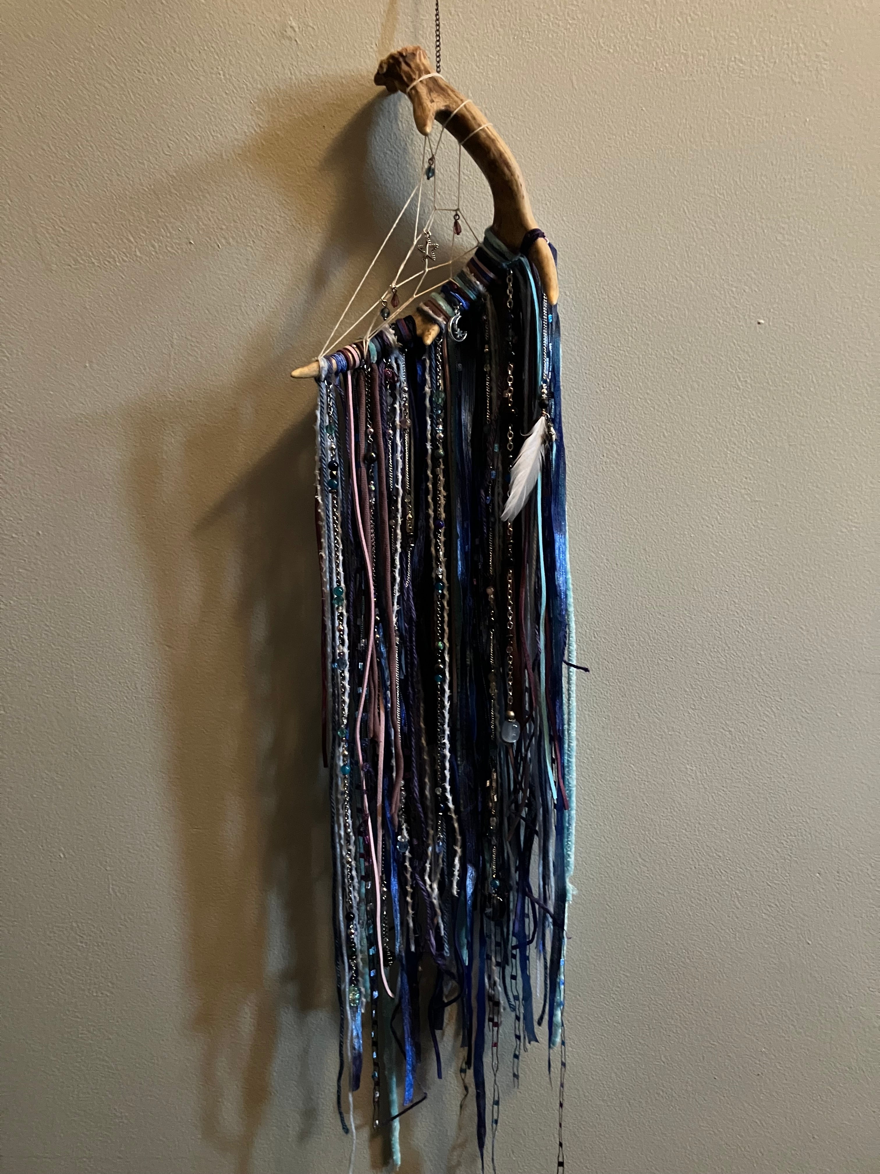 Handmade Throat/Third Eye Chakra Beaded Charm Fringe Antler Dreamcatcher Wall Hanging- Lucid Dreams