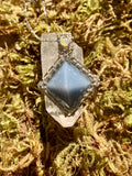White Opal & Angelite Pyramid Crystal Wire Wrapped Pendant in 925 Sterling Silver