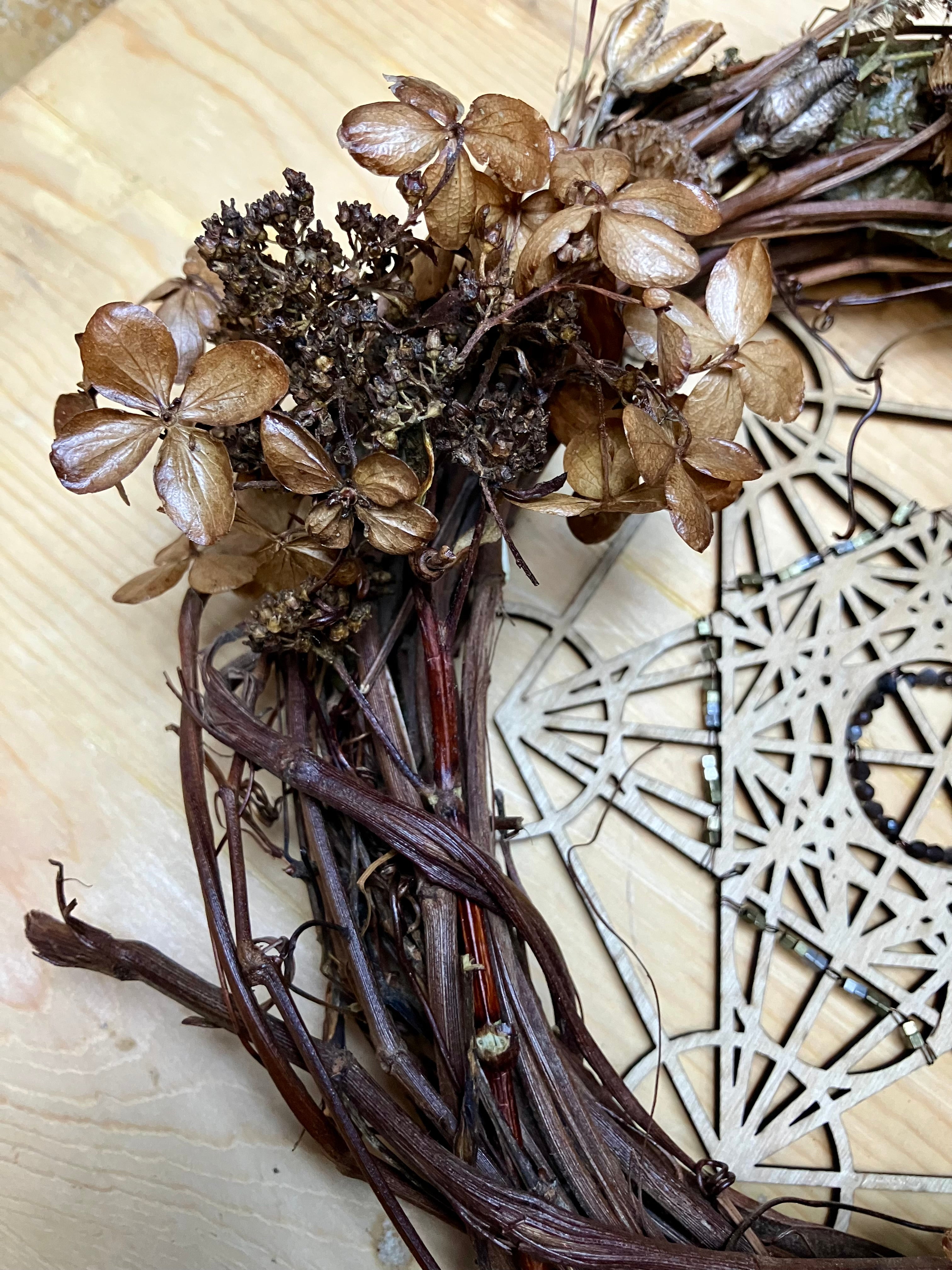 Archangel Metatron Sacred Geometry 10” Protection & Power Wreath- Silver Sheen Obsidian- Hawk