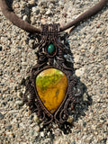 Black & Green Opal Crystal Wire Wrapped Amulet Pendant in Tarnished Copper