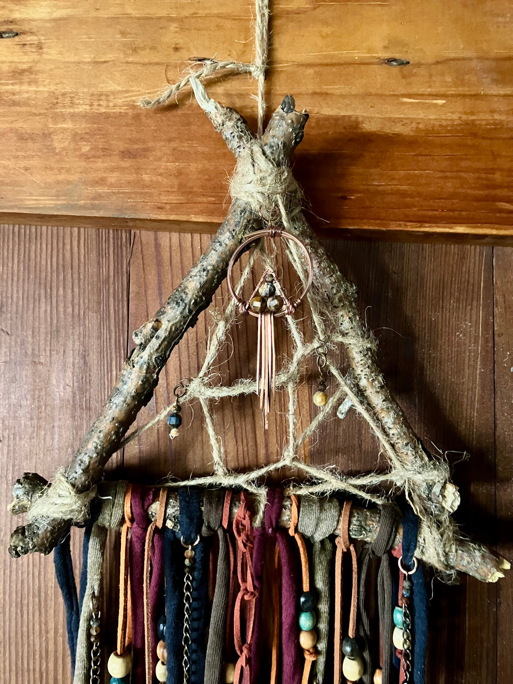 Dream Sender Intention Amplifier Pagan Wall Hanging w/ Druzy Quartz, Pietersite, Obsidian, Hawk & Pheasant Feathers- Power and Protection