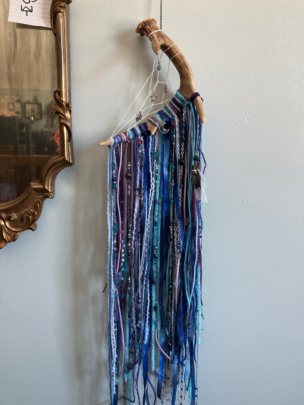 Handmade Throat/Third Eye Chakra Beaded Charm Fringe Antler Dreamcatcher Wall Hanging- Lucid Dreams