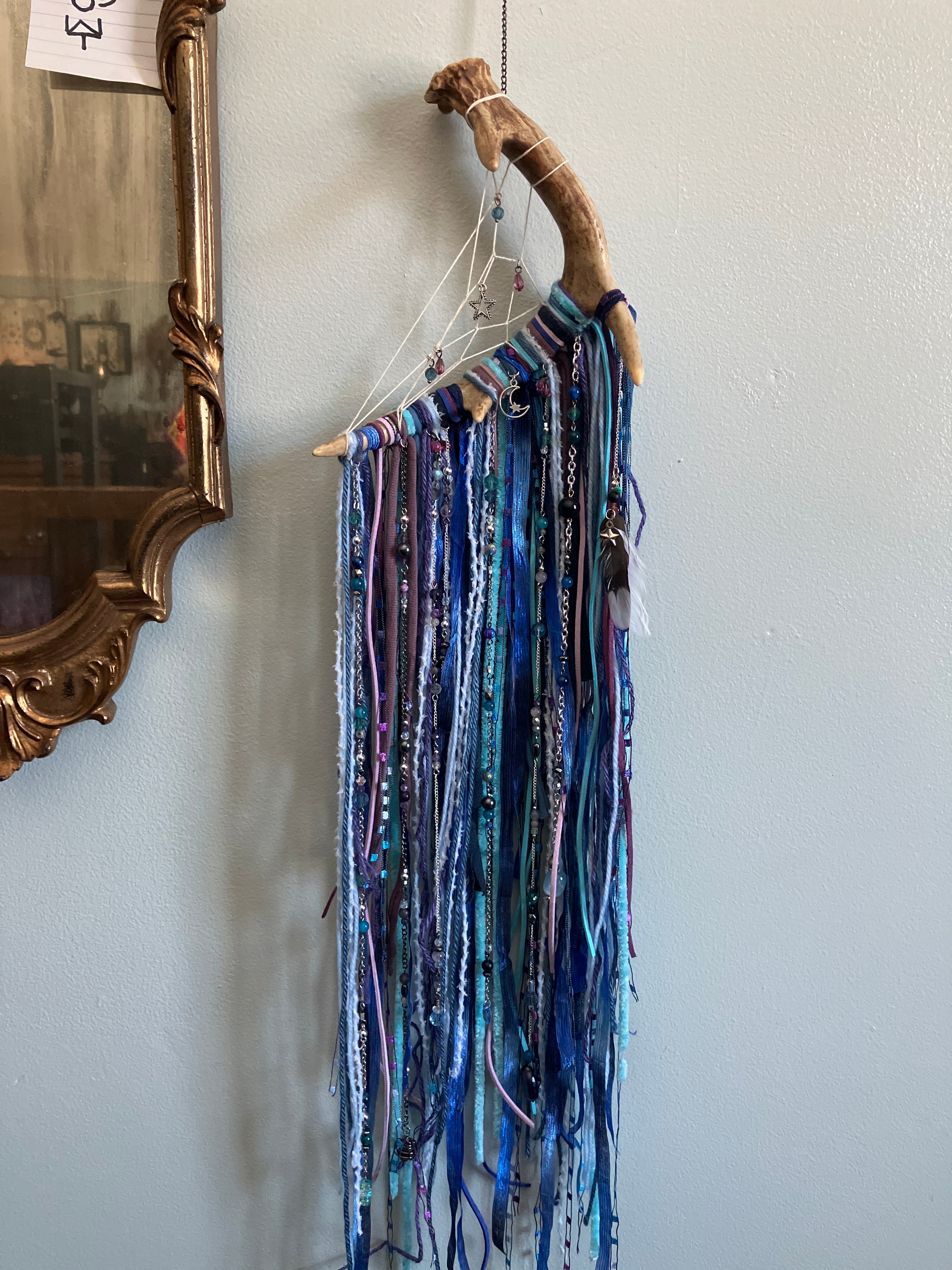 Handmade Throat/Third Eye Chakra Beaded Charm Fringe Antler Dreamcatcher Wall Hanging- Lucid Dreams