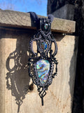 Abalone, Black Opal & Mystic Topaz Wire Wrapped Amulet in Black and Grey Copper
