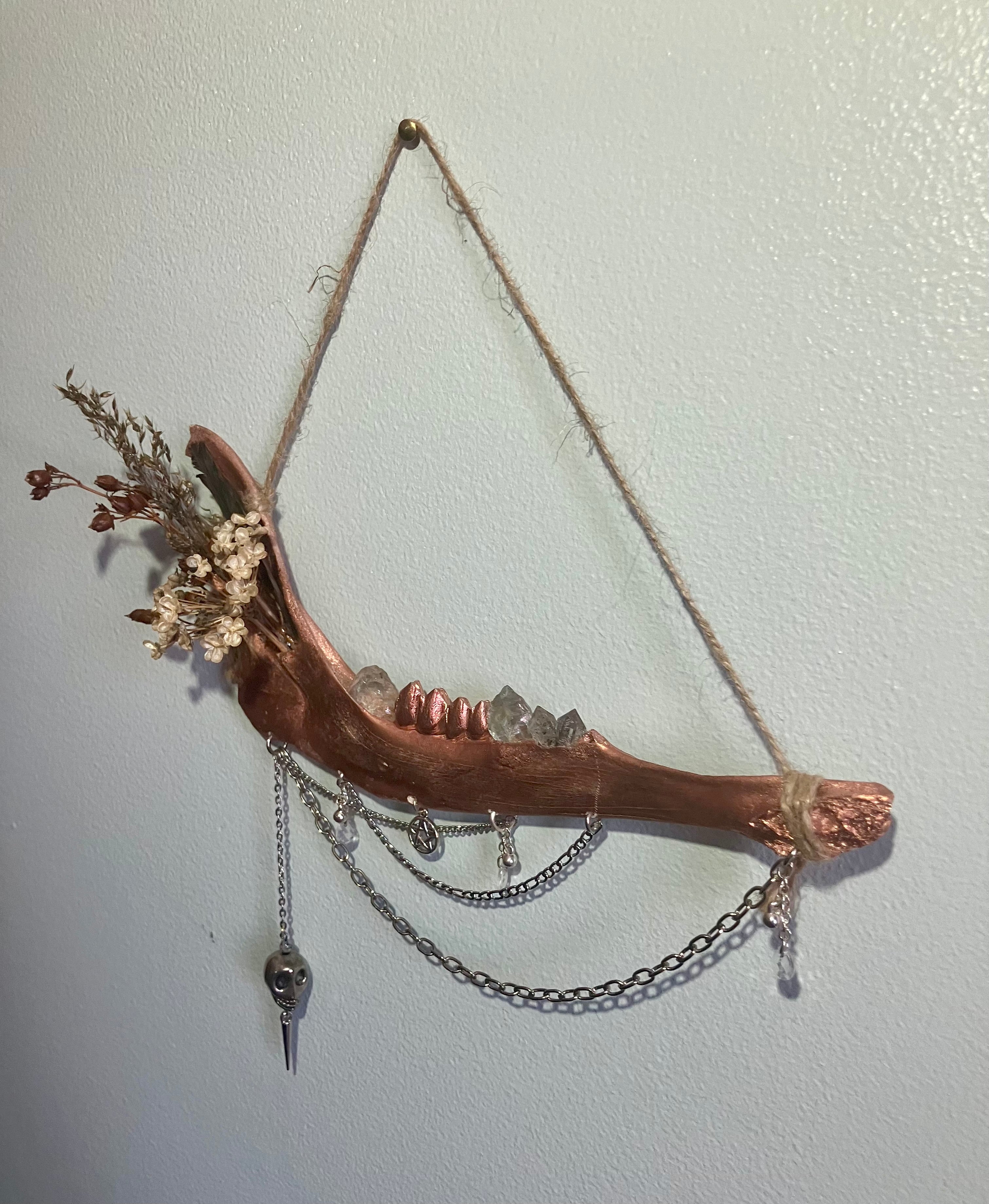 Crystal Deer Jawbone Wall Hanging Altar Ornament- Herkimer Diamond, Mt. Antero Topaz