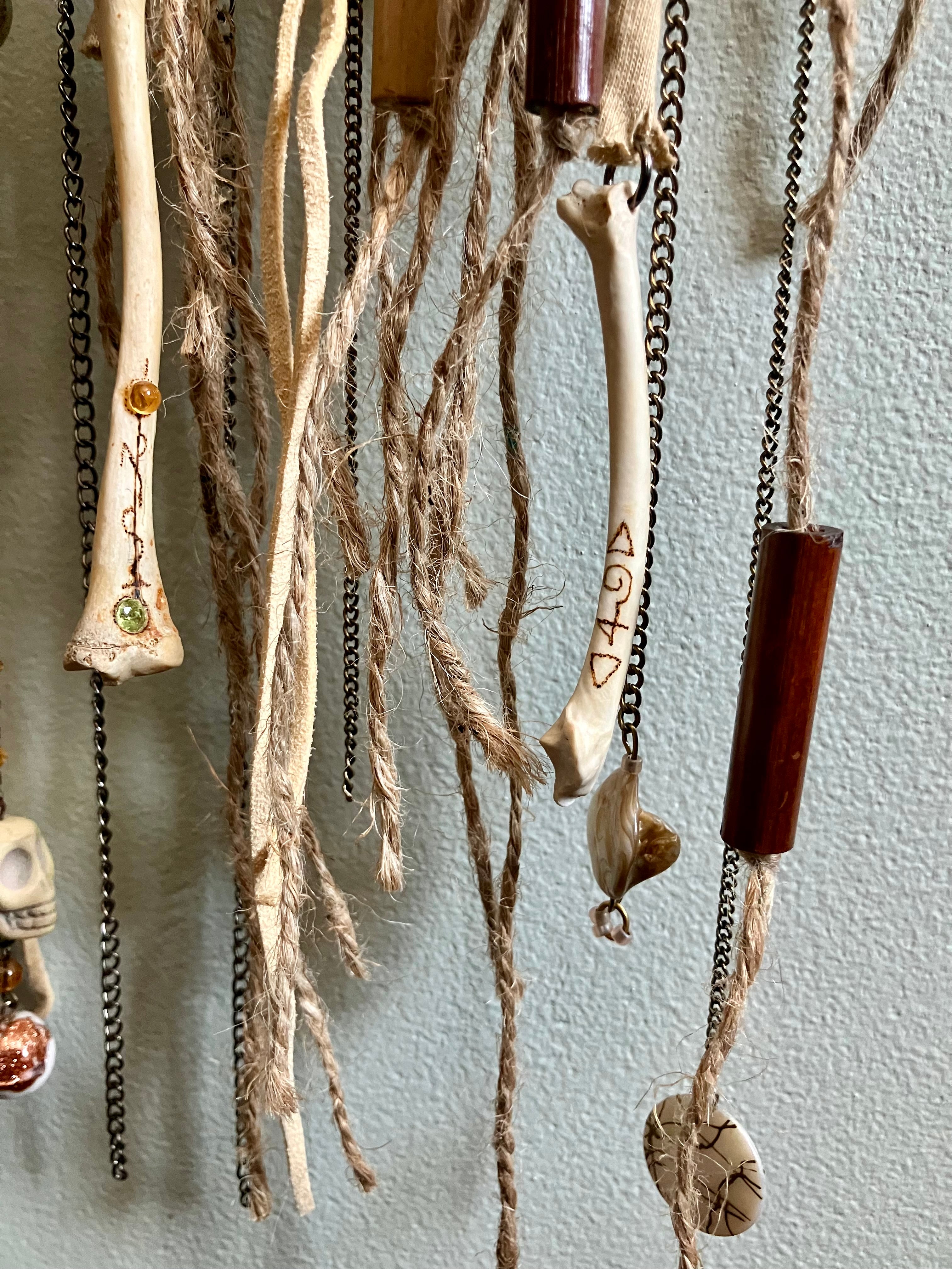 Handmade Crystal & Goundhog Bone, Embellished Star Wall Hanging- Bridgid’s Rhythm- Triple Goddess- LIGHTS UP