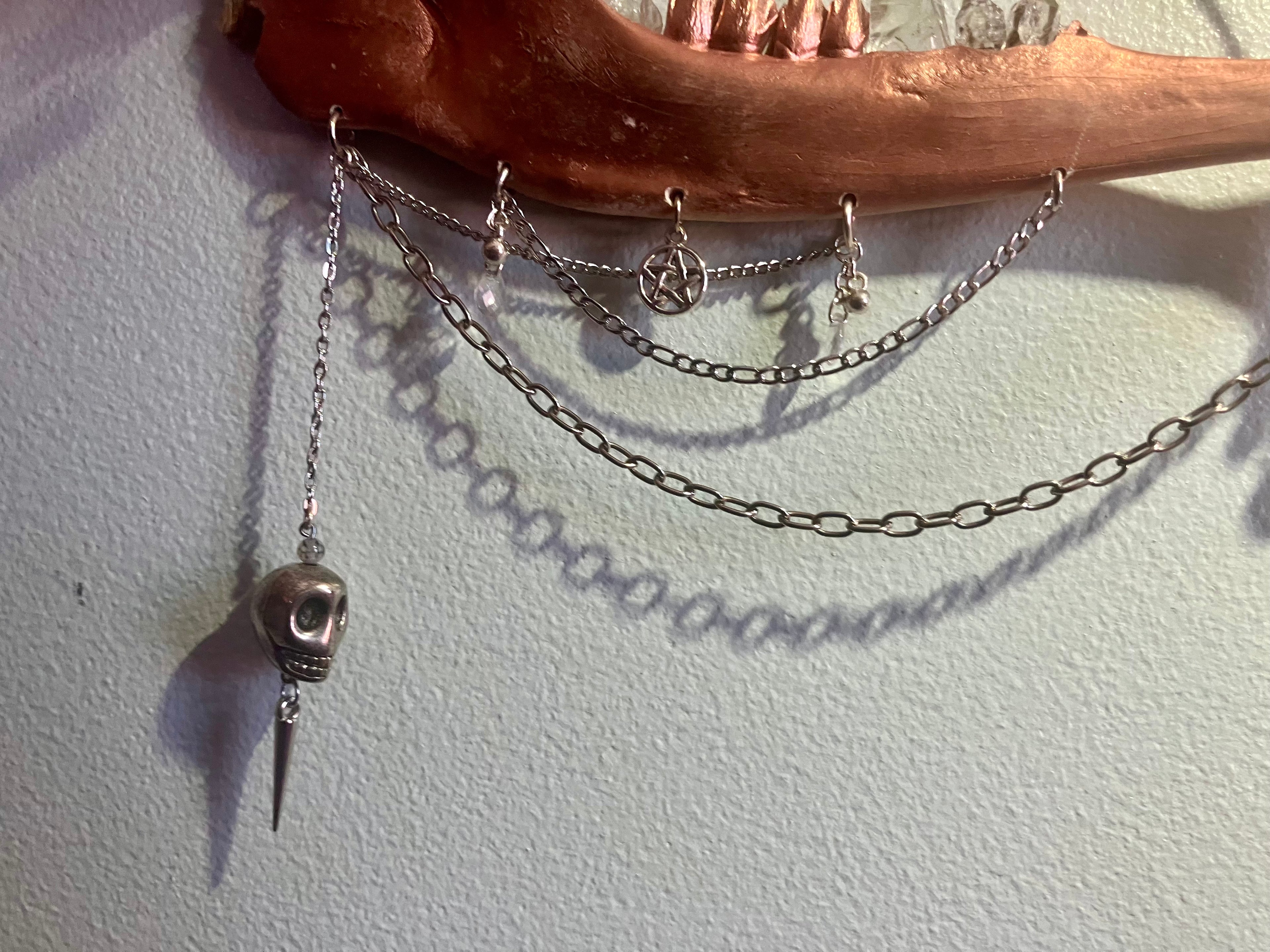 Crystal Deer Jawbone Wall Hanging Altar Ornament- Herkimer Diamond, Mt. Antero Topaz