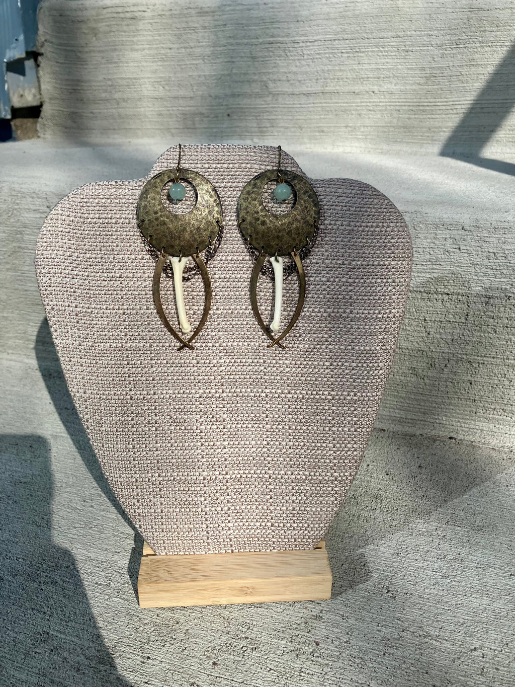 Green Aventurine & Copper Groundhog Bone Earrings