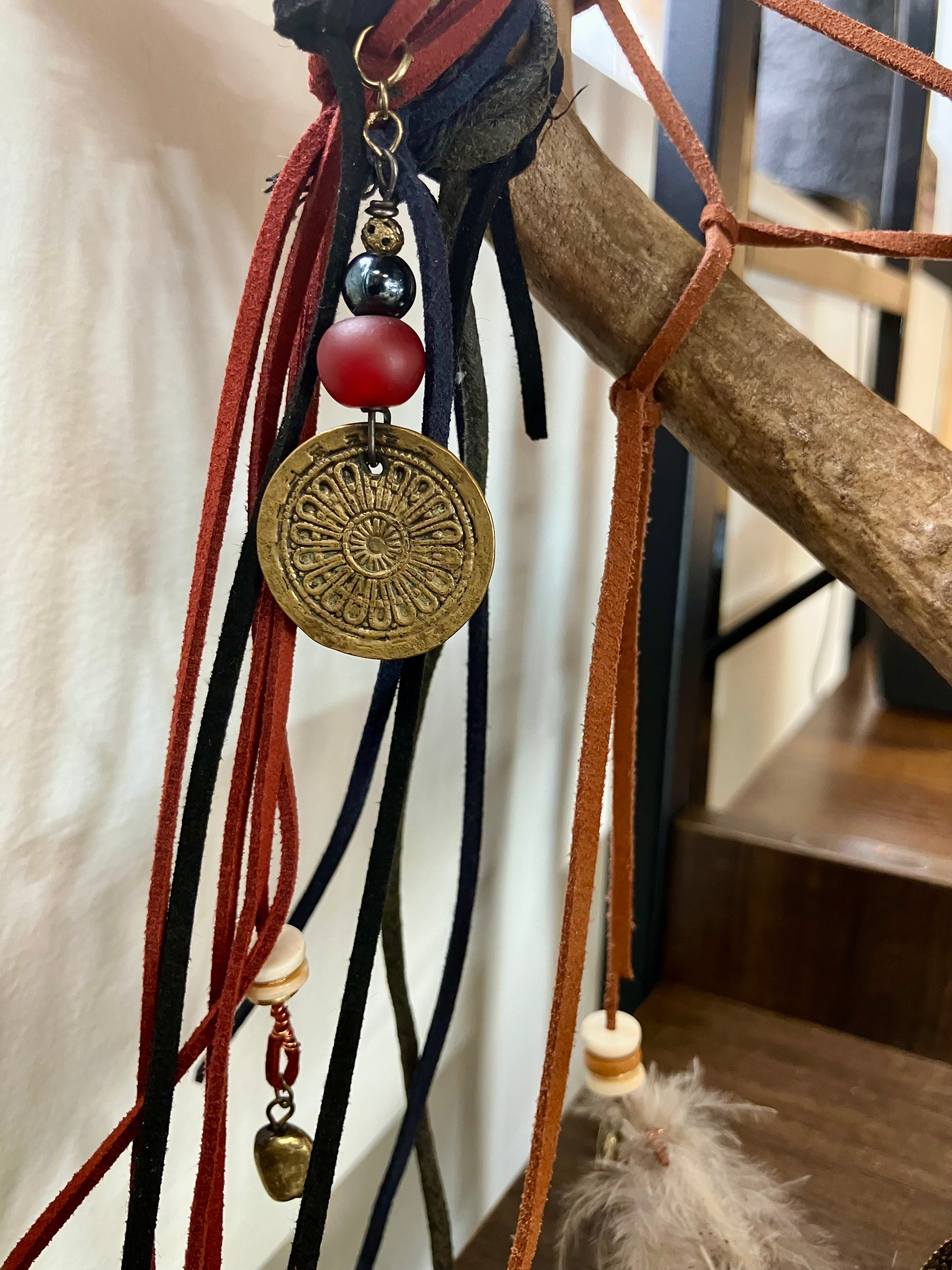 Wood-burned Crystal Inlay Deer Skull Dreamcatcher- Sigils for Protection- Spirit of the Hawk- Witchy Decor