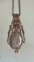 Black Iolite and Black Opal Trillion Wire Wrapped Amulet Statement Pendant in Tarnished Sterling Silver