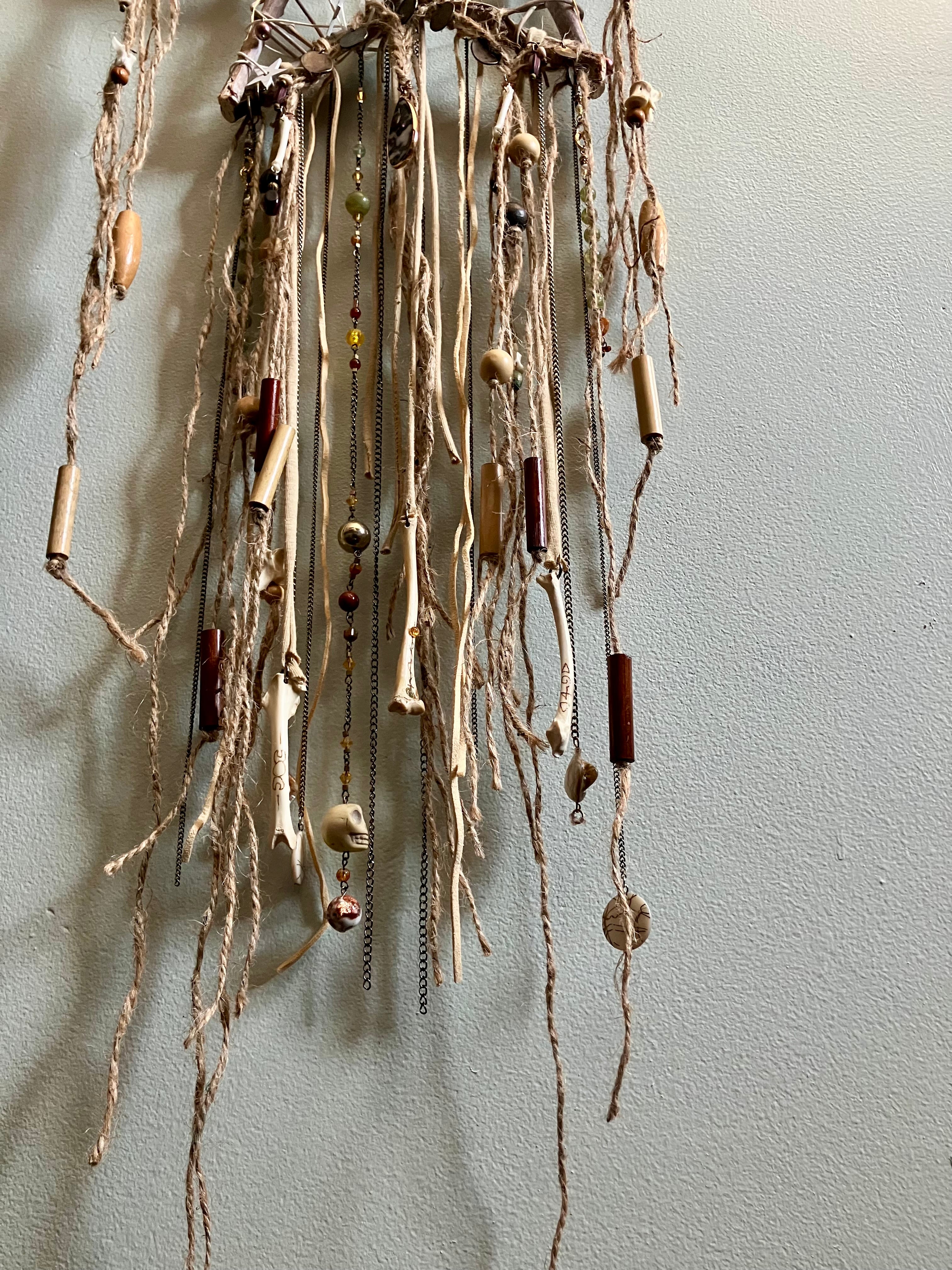 Handmade Crystal & Goundhog Bone, Embellished Star Wall Hanging- Bridgid’s Rhythm- Triple Goddess- LIGHTS UP
