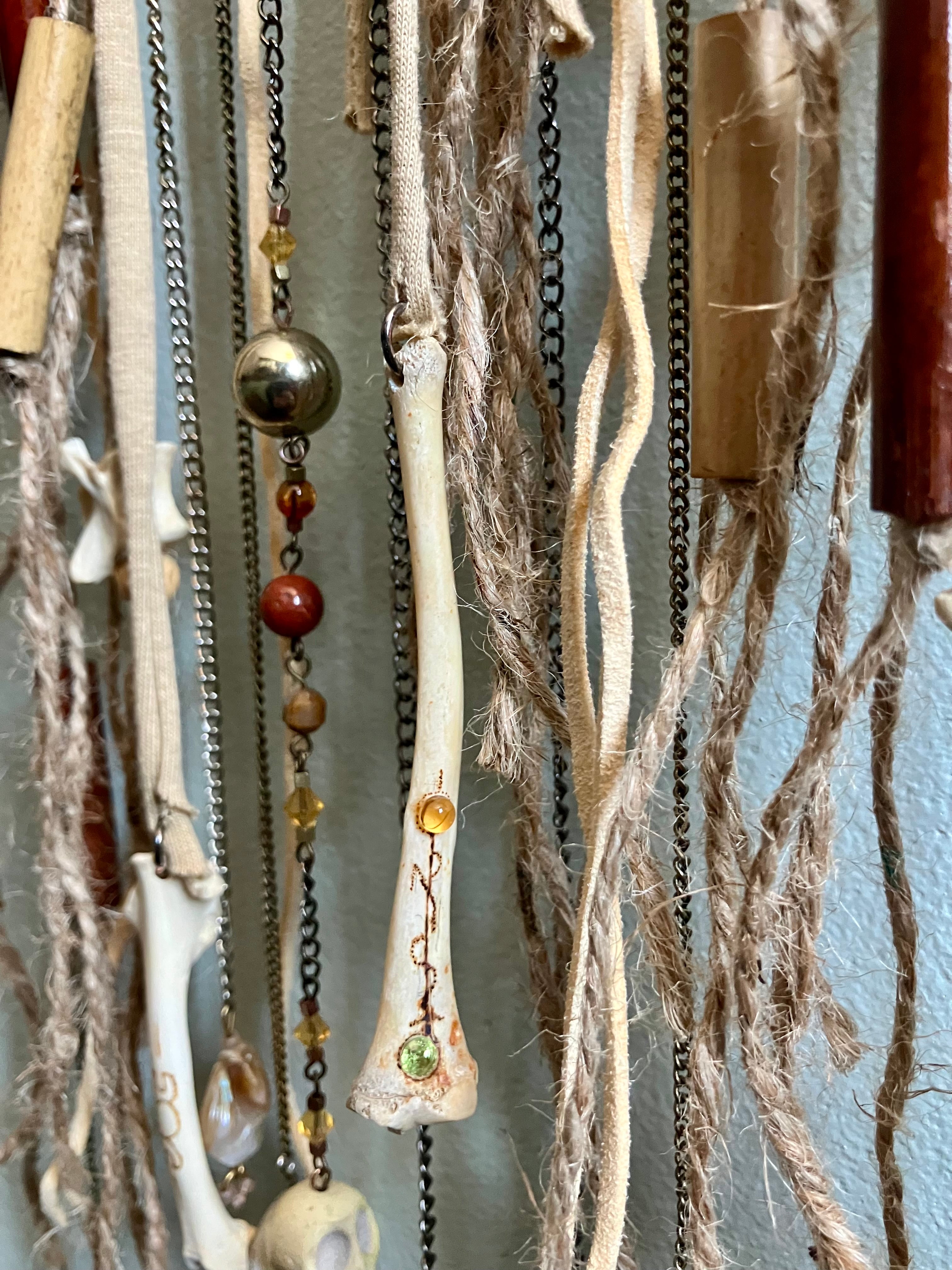 Handmade Crystal & Goundhog Bone, Embellished Star Wall Hanging- Bridgid’s Rhythm- Triple Goddess- LIGHTS UP