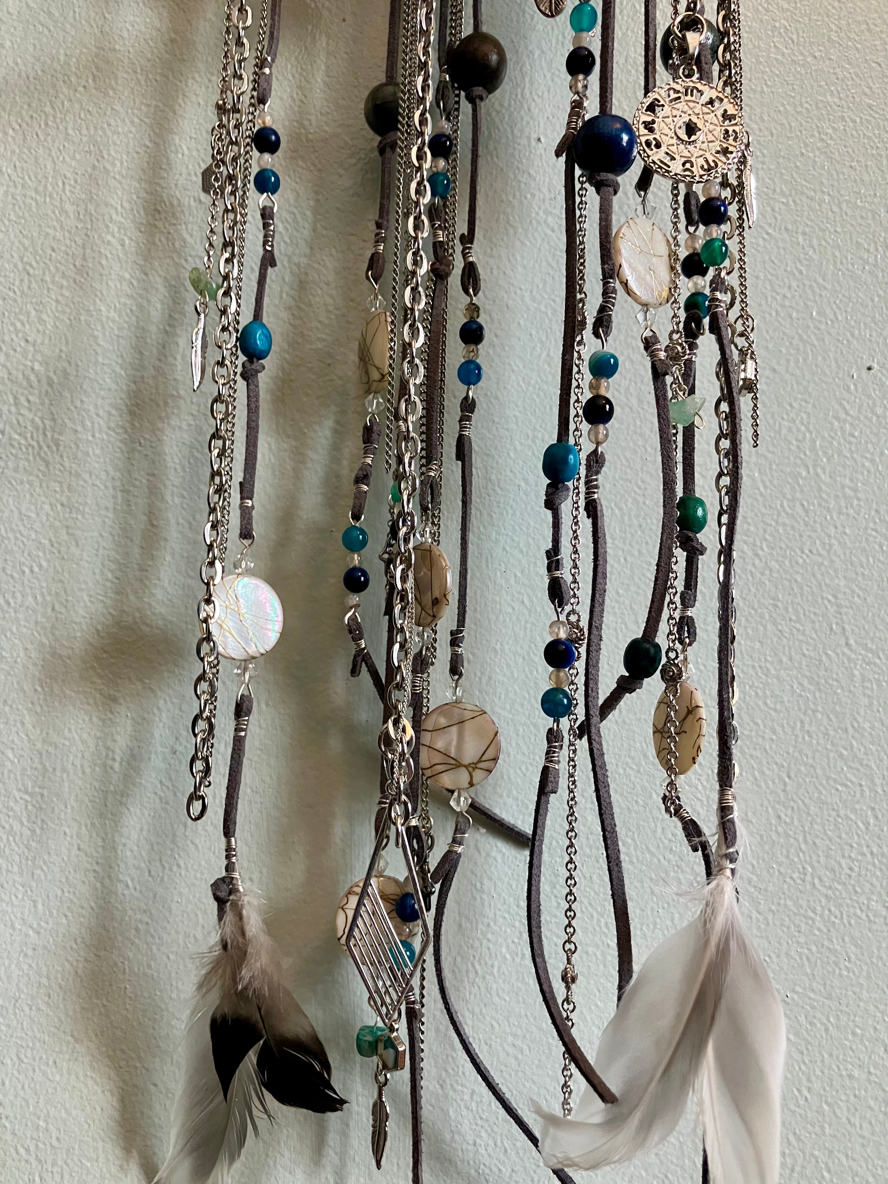 Crystal Beaded Fringe Deer Antler Zodiac Dreamcatcher Wall Hanging-Crown Chakra-Angelic Realms-Tranquility