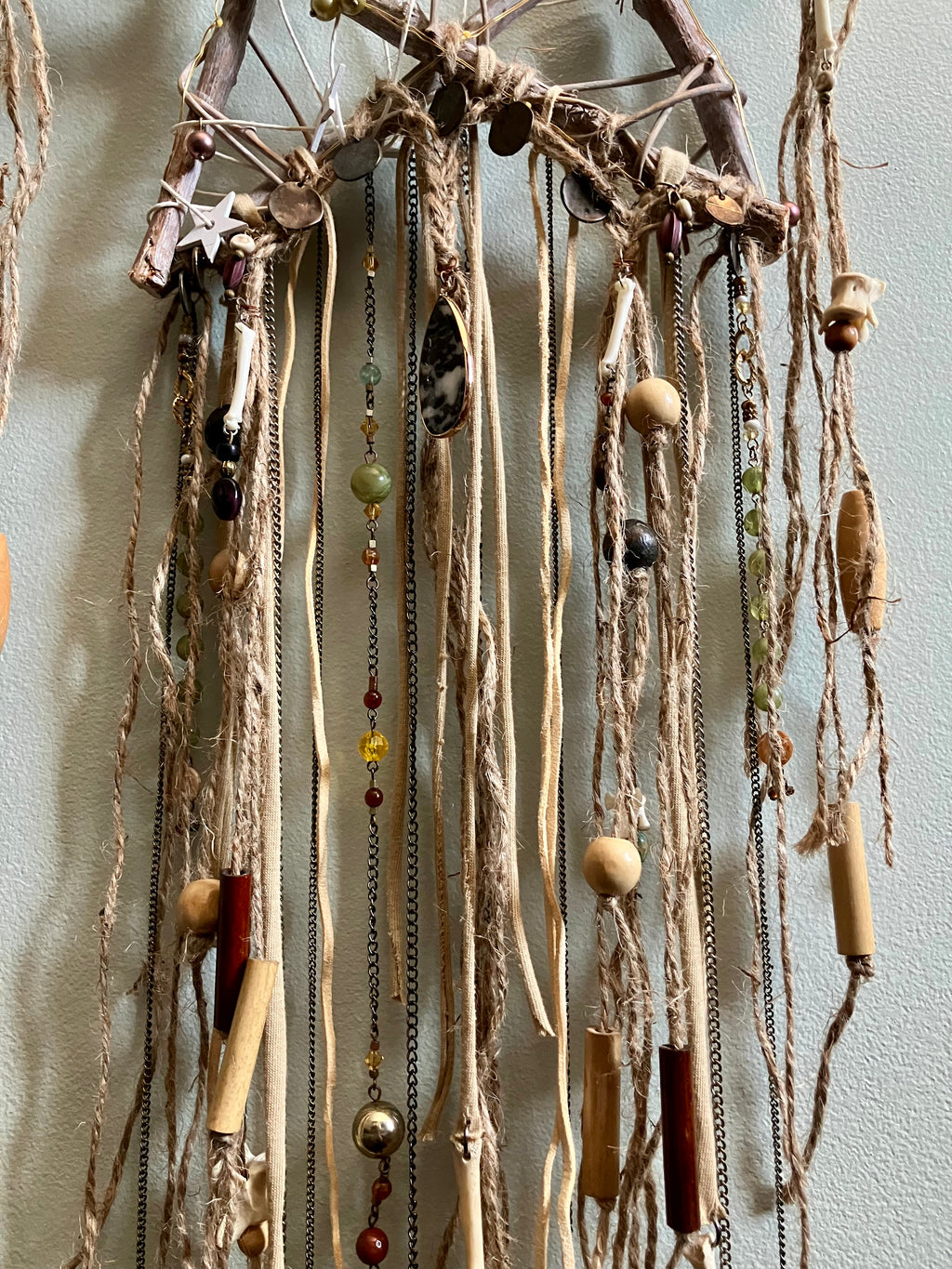Handmade Crystal & Goundhog Bone, Embellished Star Wall Hanging- Bridgid’s Rhythm- Triple Goddess- LIGHTS UP