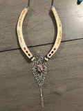 Javelina Rib Bone Crystal Ceremonial Amulet with Brecciated Jasper & Tri-color Garnet Inlay- Strength and Focus Wood Burned Sigils