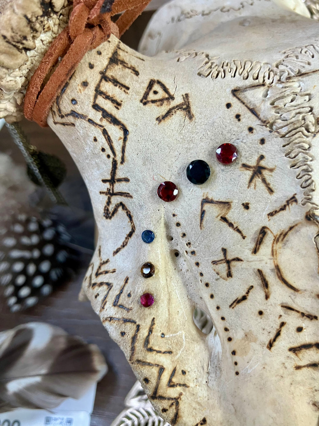 Wood-burned Crystal Inlay Deer Skull Dreamcatcher- Sigils for Protection- Spirit of the Hawk- Witchy Decor