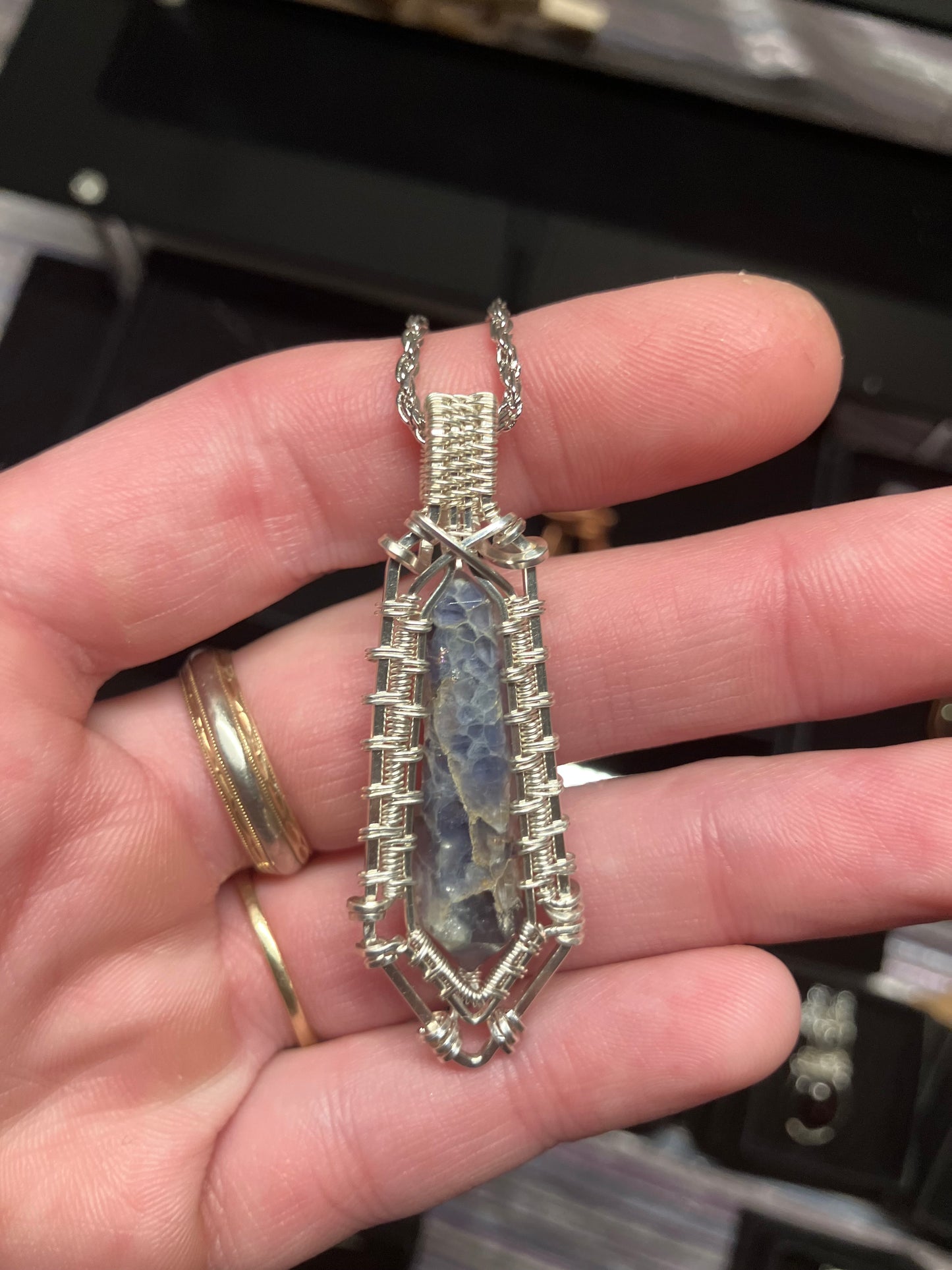 Double Terminated Iolite Wire Wrapped Pendant in 925 Sterling Silver