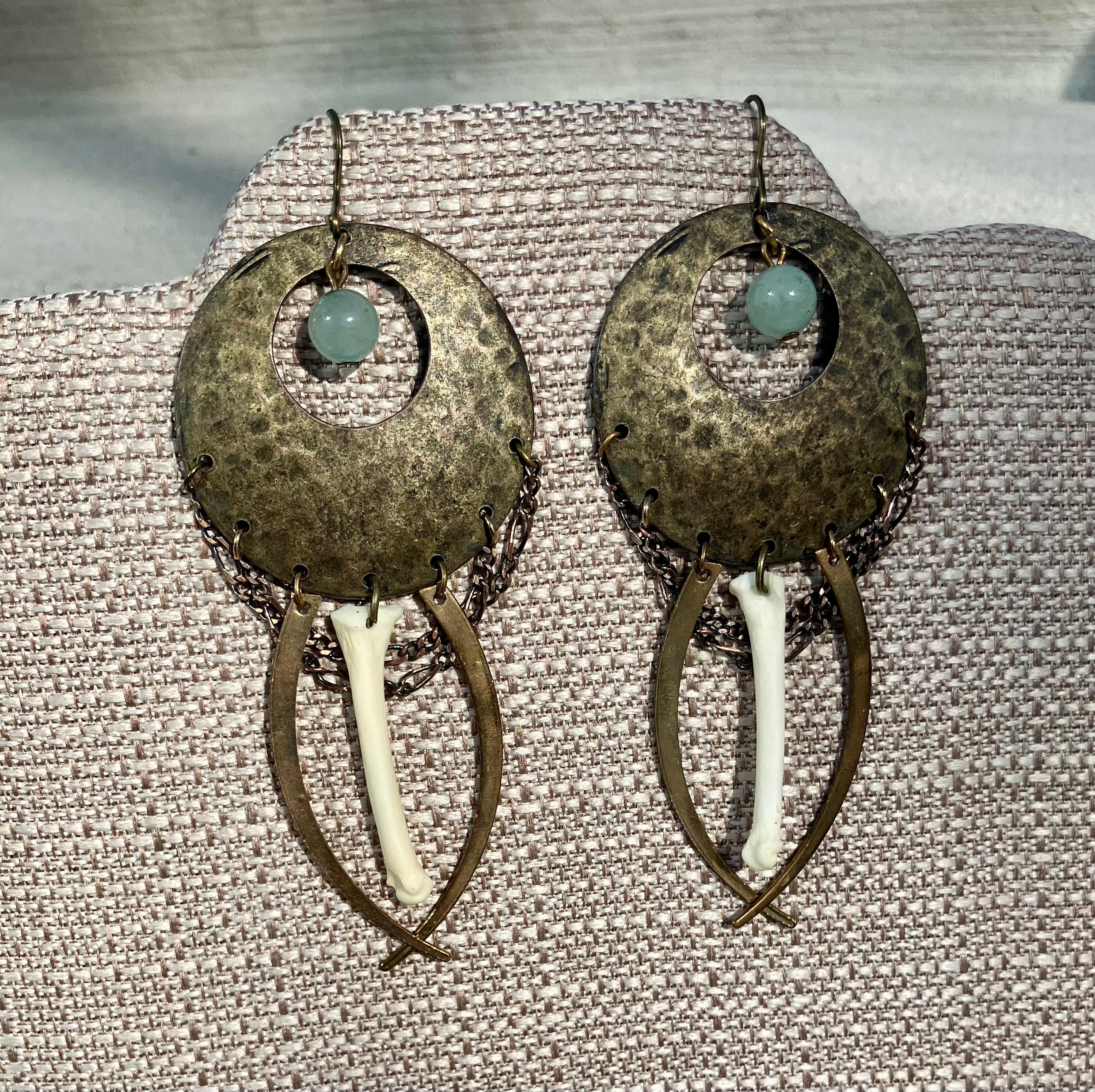 Green Aventurine & Copper Groundhog Bone Earrings