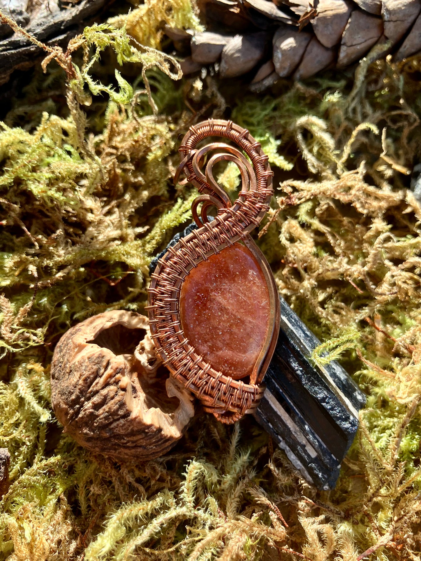 Sunstone Wire Wrapped Pendant in Copper