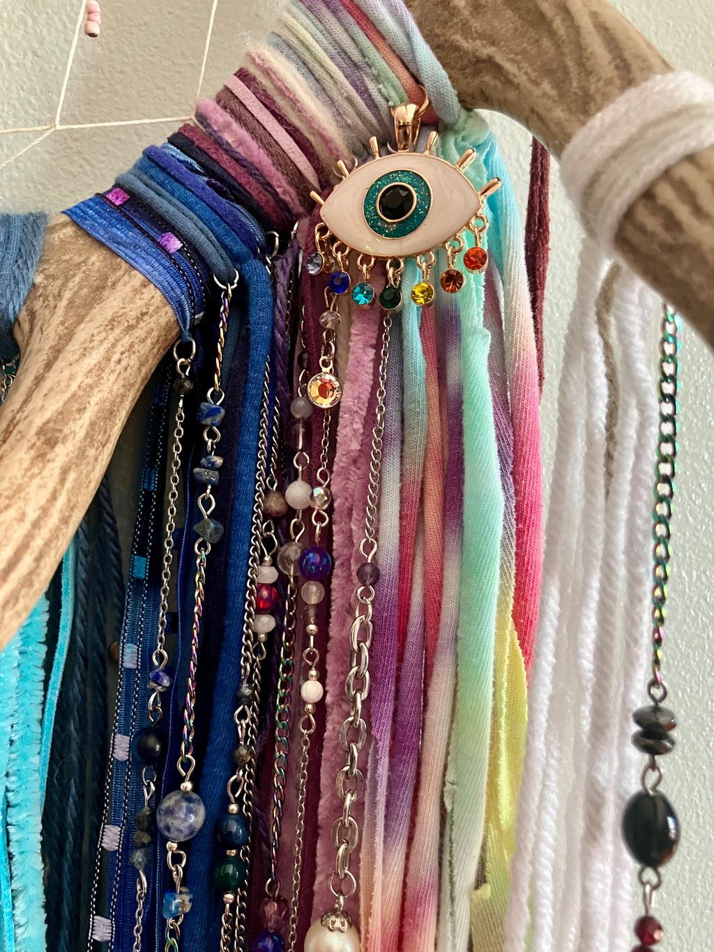Crystal Beaded Fringe Antler Wall Hanging- Evil Eye Protection- Chakras or LGBTQ Pride