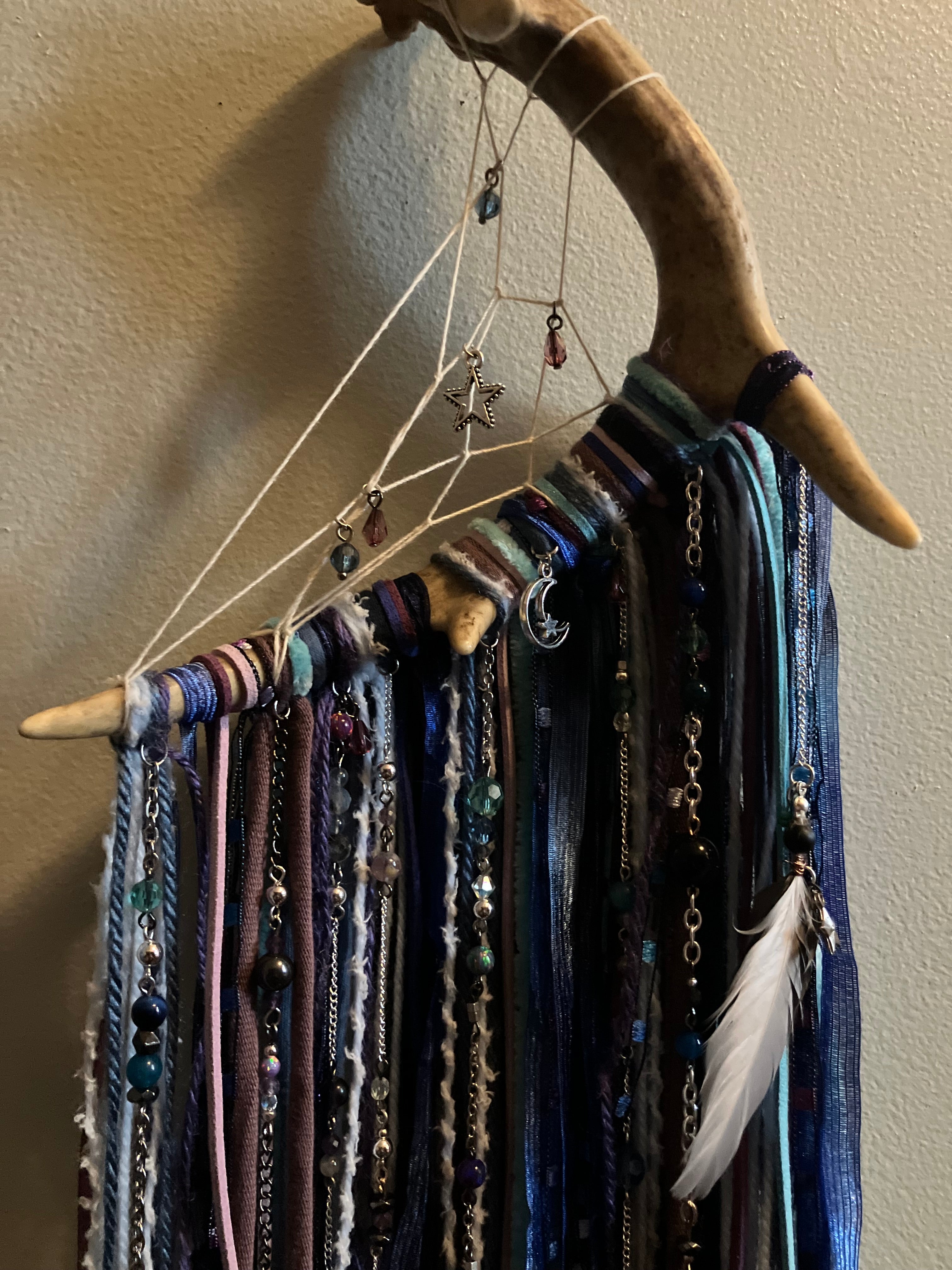 Handmade Throat/Third Eye Chakra Beaded Charm Fringe Antler Dreamcatcher Wall Hanging- Lucid Dreams