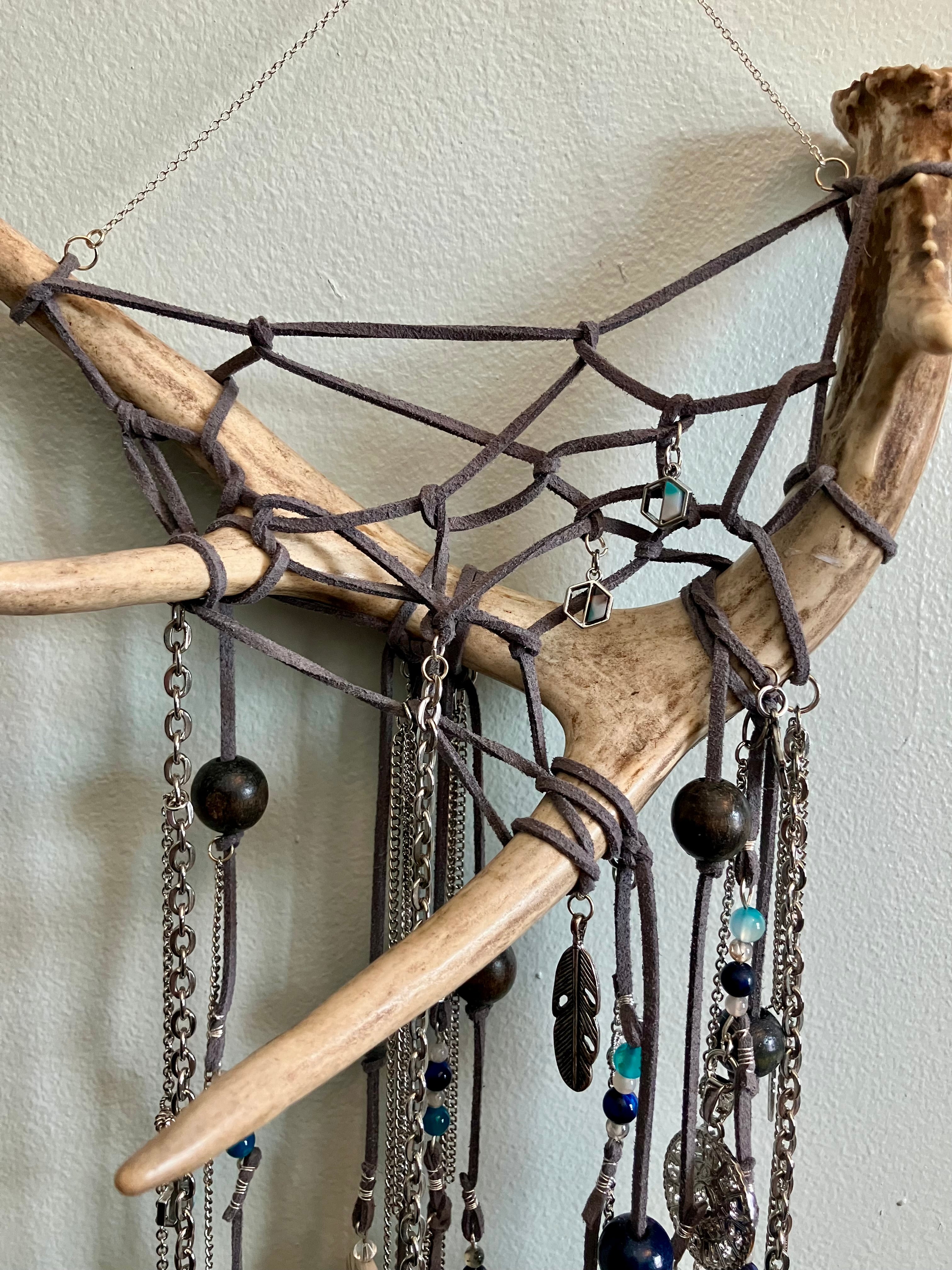 Crystal Beaded Fringe Deer Antler Zodiac Dreamcatcher Wall Hanging-Crown Chakra-Angelic Realms-Tranquility