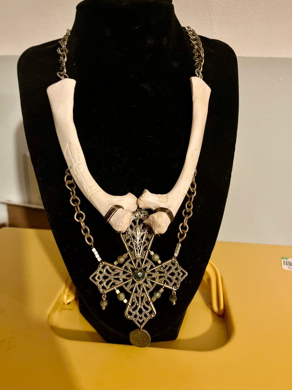 Ceremonial Deer Bone Amulet w/ Moss Agate, Green Kyanite & Carved Sigils for Earth Energy- Connect to Mother Gaia