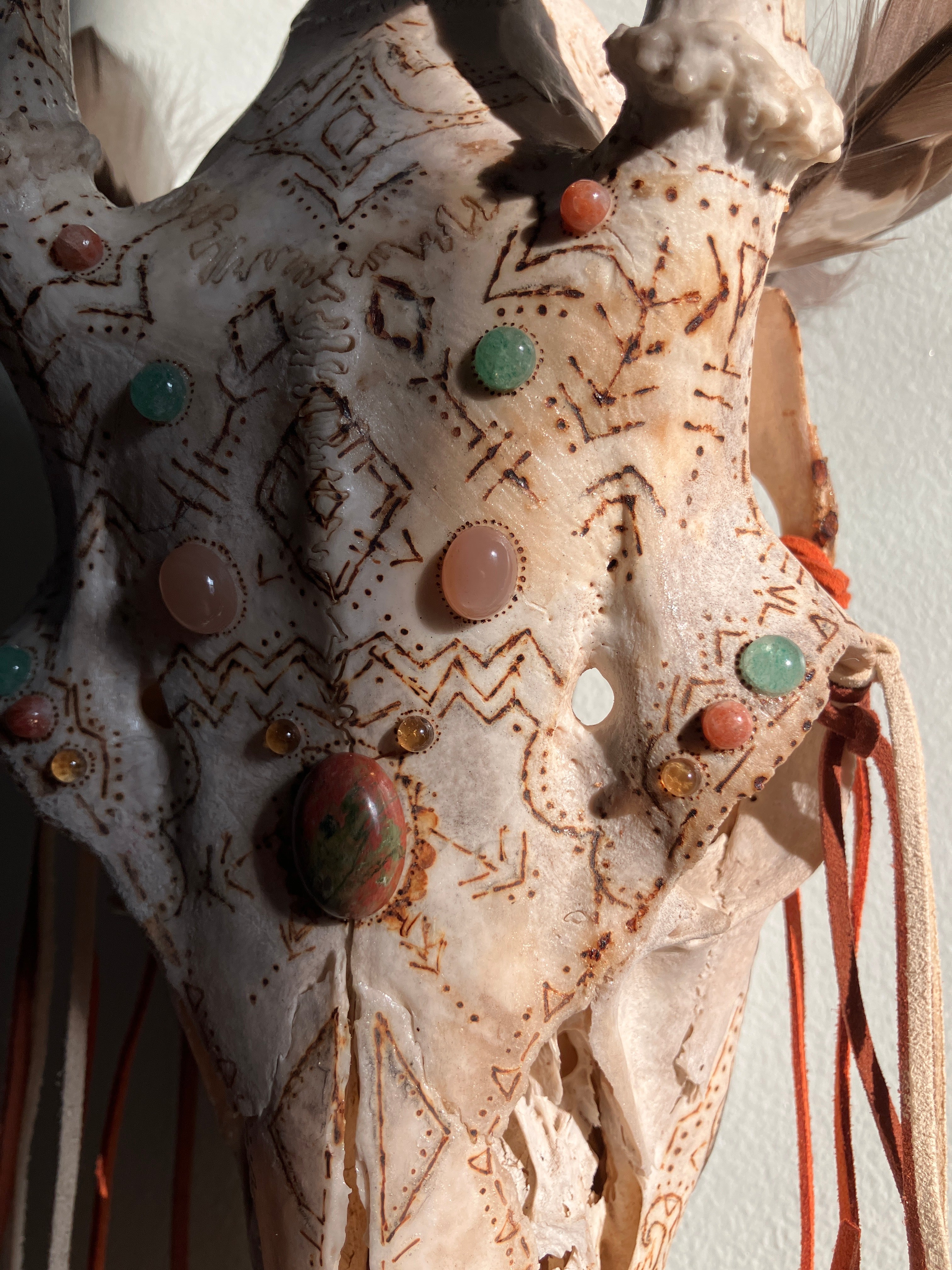 Crystal Sacred Sun Sigil Decorated Deer Skull- Courage, Renewal