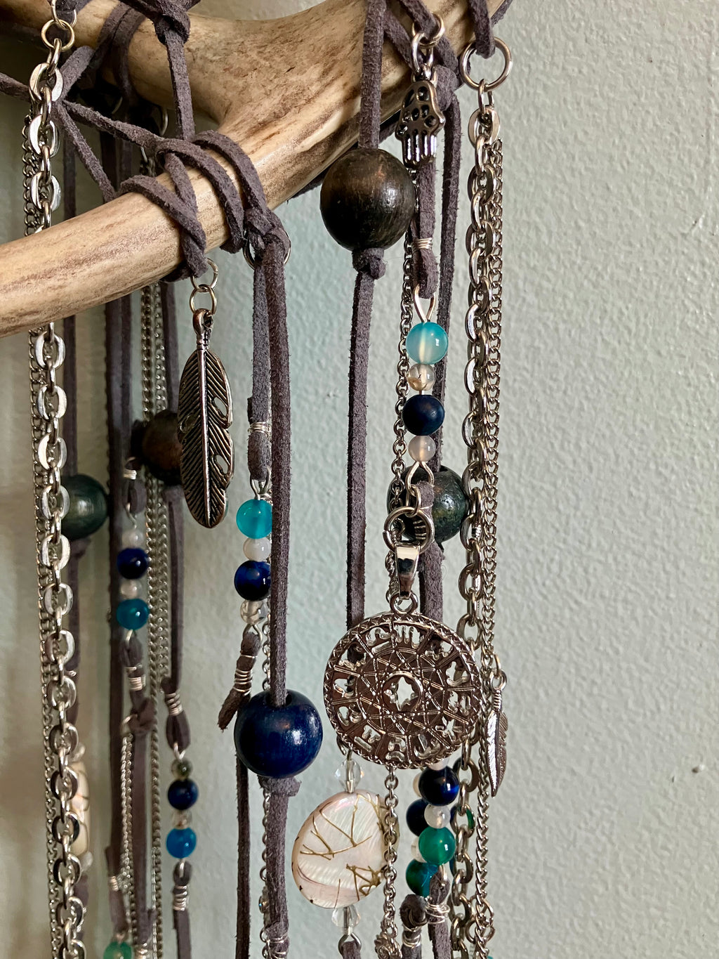 Crystal Beaded Fringe Deer Antler Zodiac Dreamcatcher Wall Hanging-Crown Chakra-Angelic Realms-Tranquility
