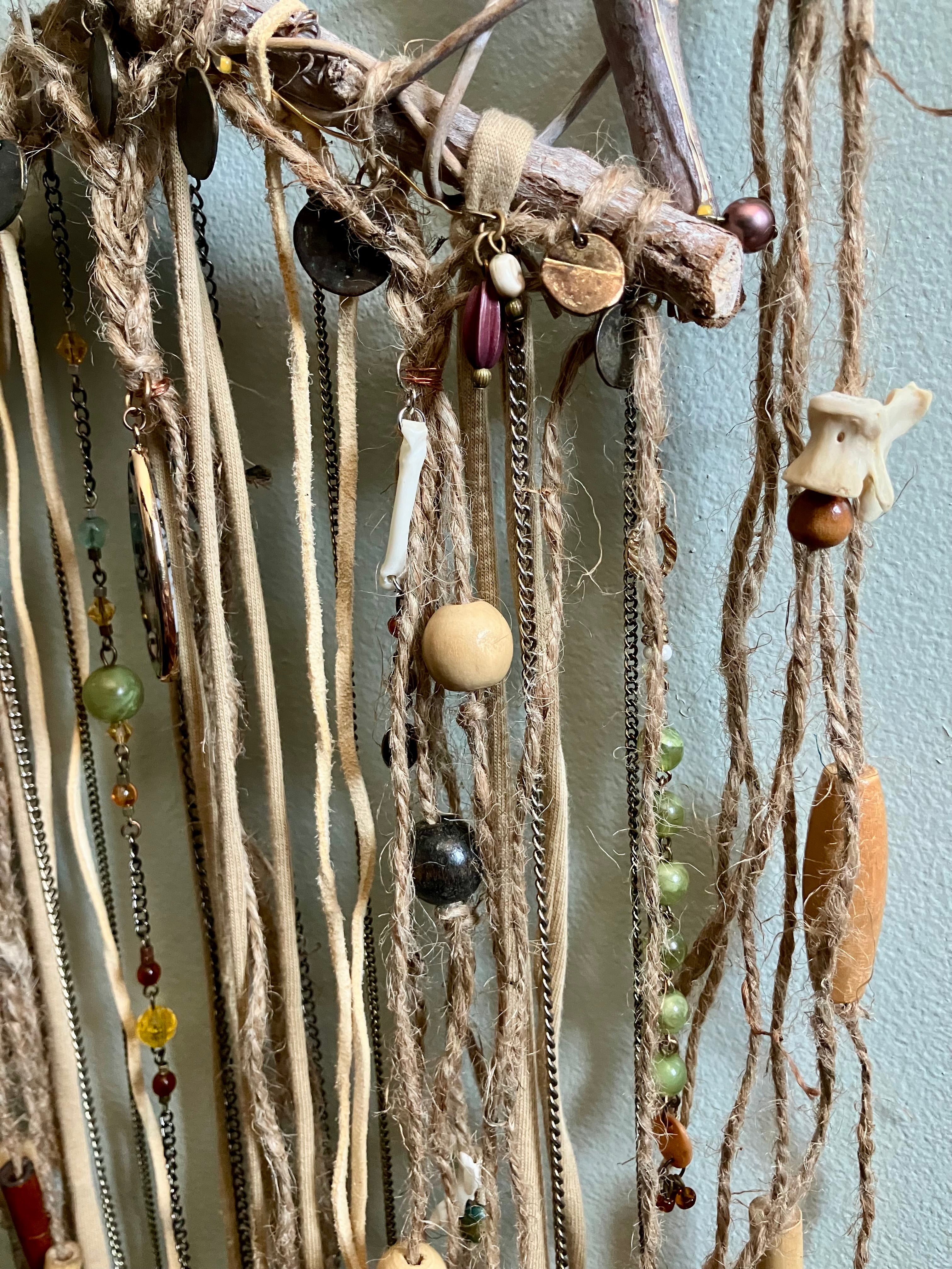 Handmade Crystal & Goundhog Bone, Embellished Star Wall Hanging- Bridgid’s Rhythm- Triple Goddess- LIGHTS UP