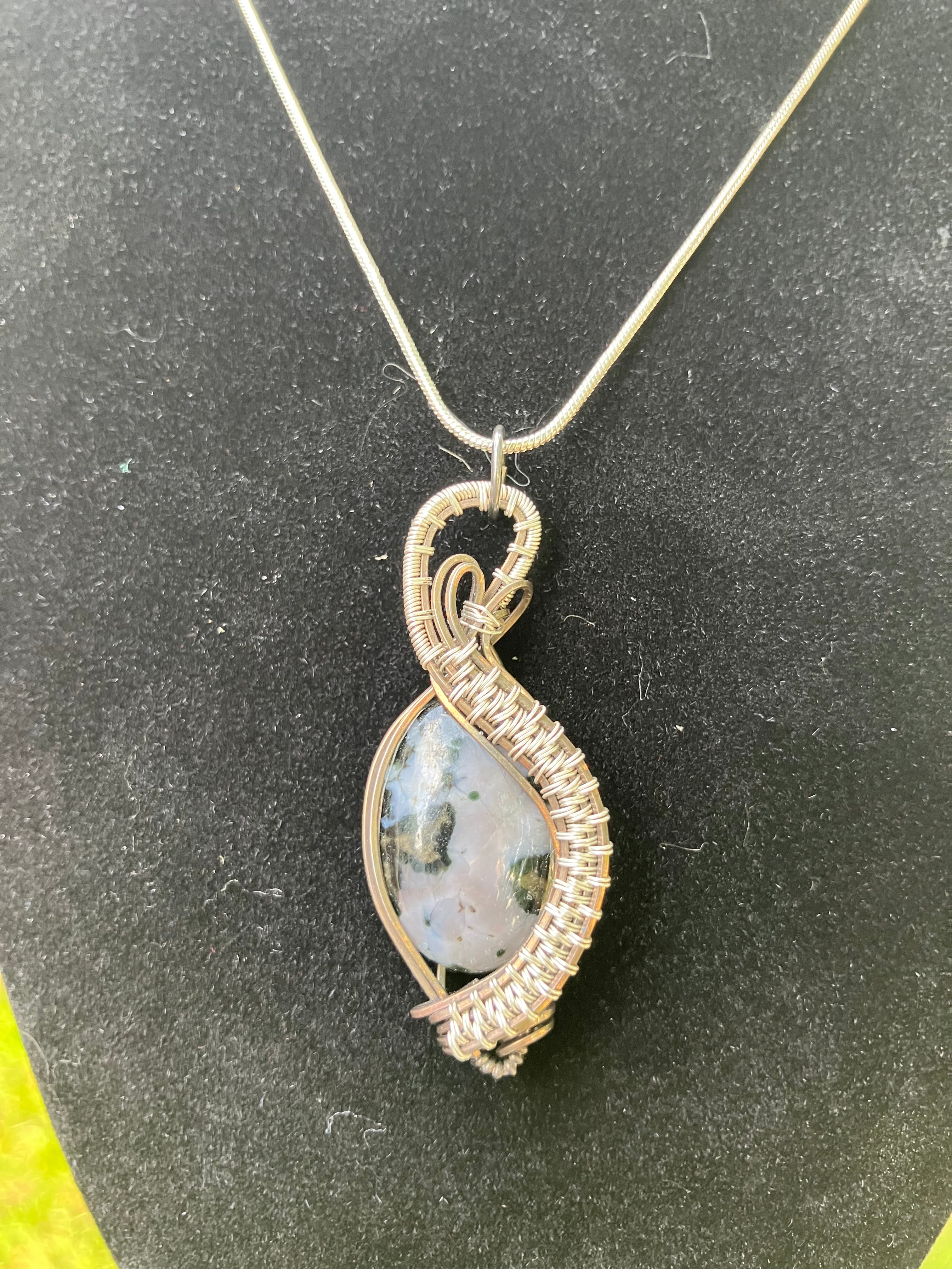 Mystic Merlinite (Indigo Gabbro) Wire Wrapped Pendant in two-tone 925 Sterling Silver and Copper