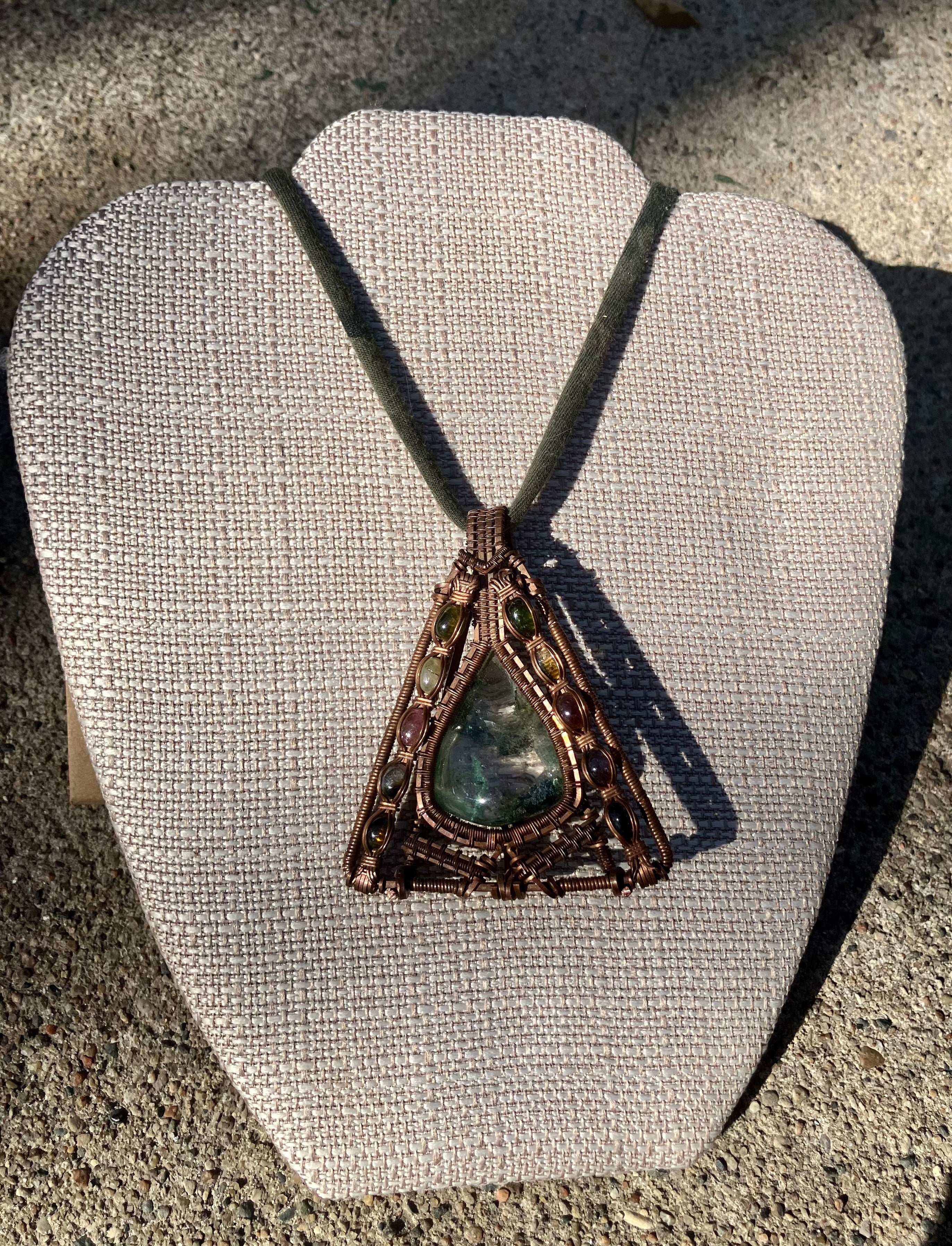 Ghost Phantom and Multi-Colored Tourmaline Wire Wrapped Amulet in Tarnished Copper