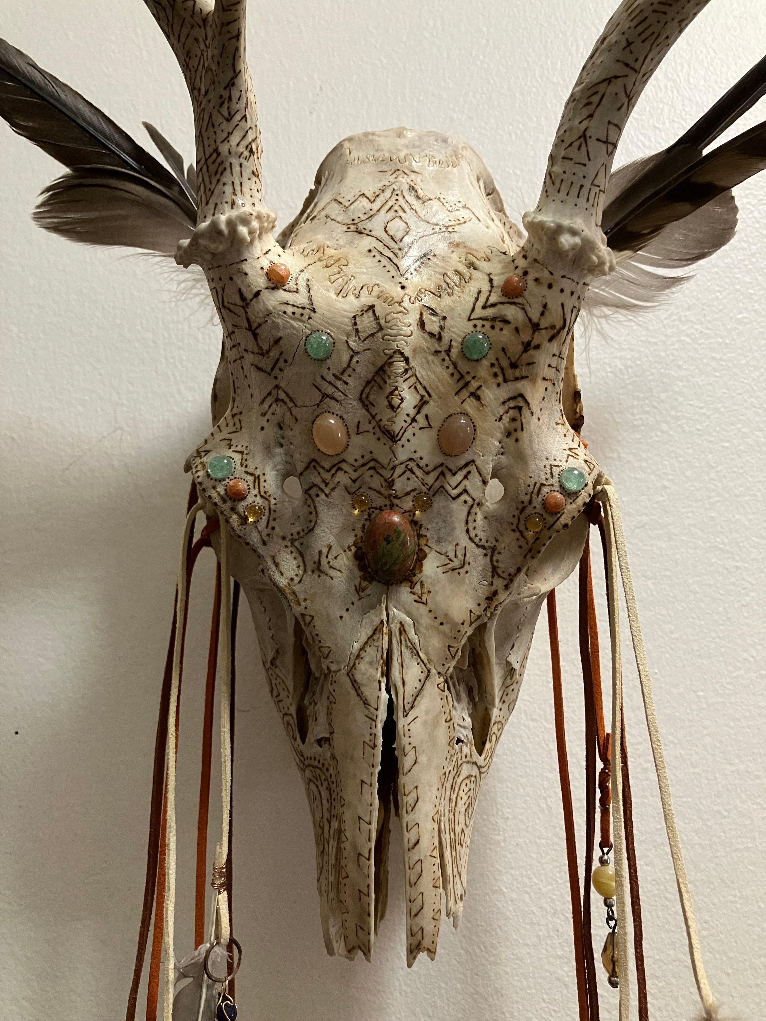 Crystal Sacred Sun Sigil Decorated Deer Skull- Courage, Renewal