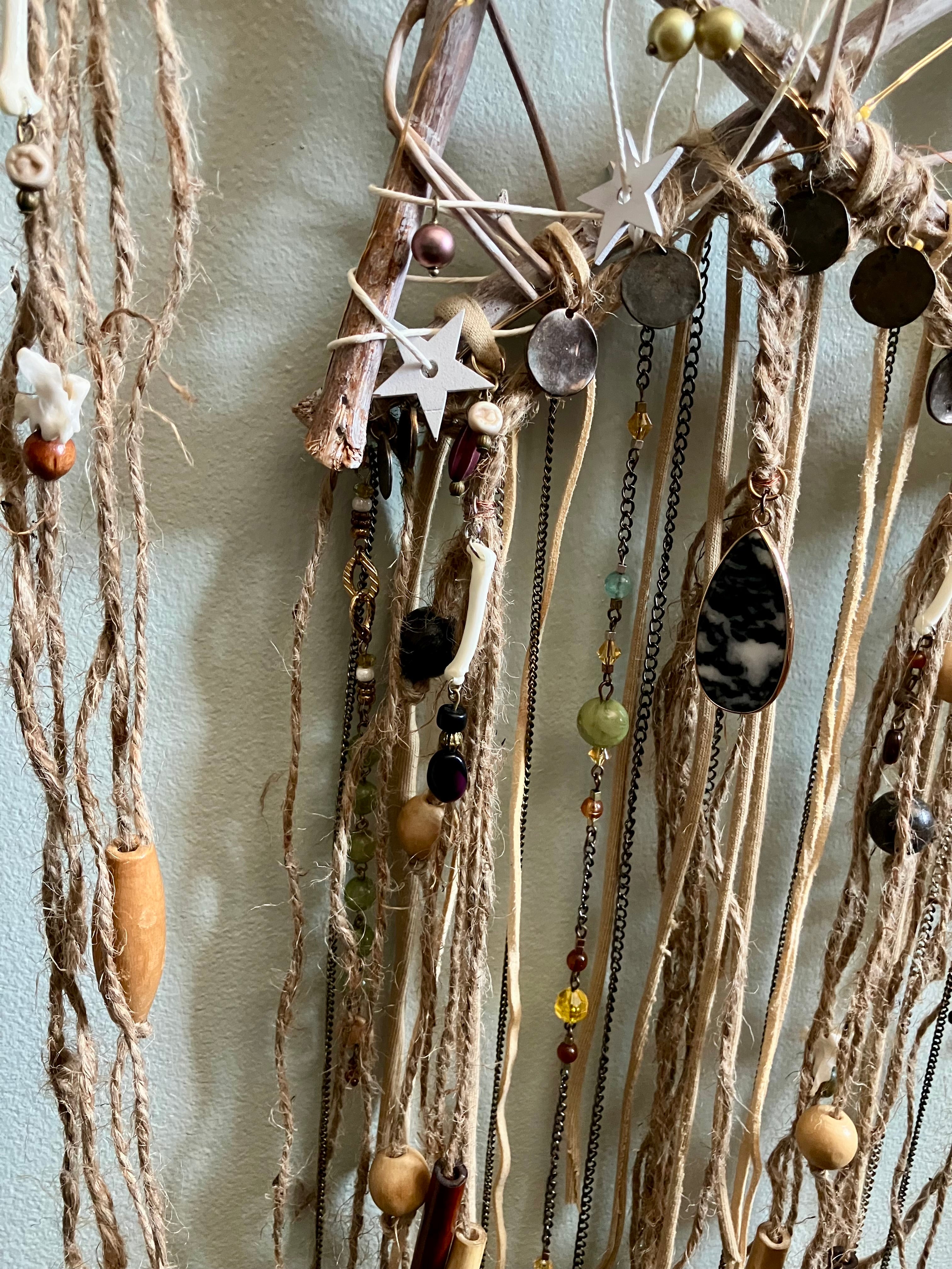 Handmade Crystal & Goundhog Bone, Embellished Star Wall Hanging- Bridgid’s Rhythm- Triple Goddess- LIGHTS UP
