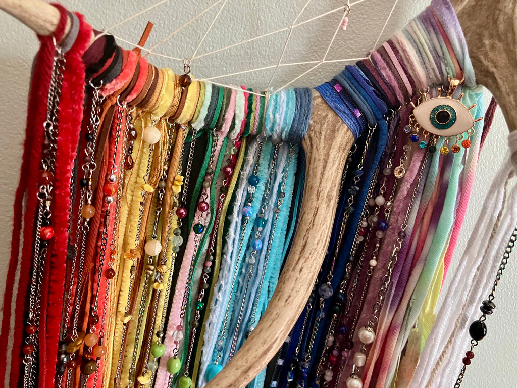 Crystal Beaded Fringe Antler Wall Hanging- Evil Eye Protection- Chakras or LGBTQ Pride
