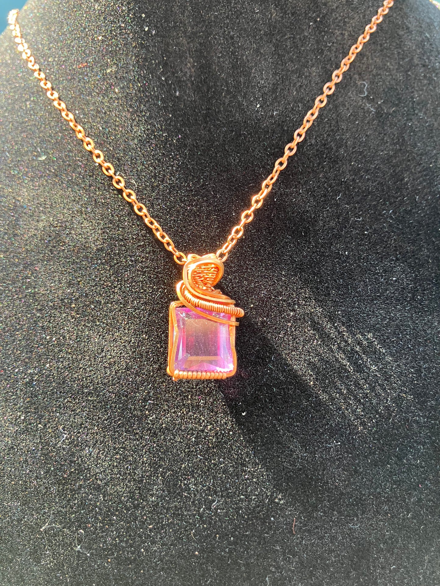 Faceted Brazilian Amethyst Wire Wrapped Pendant in Tarnished Copper