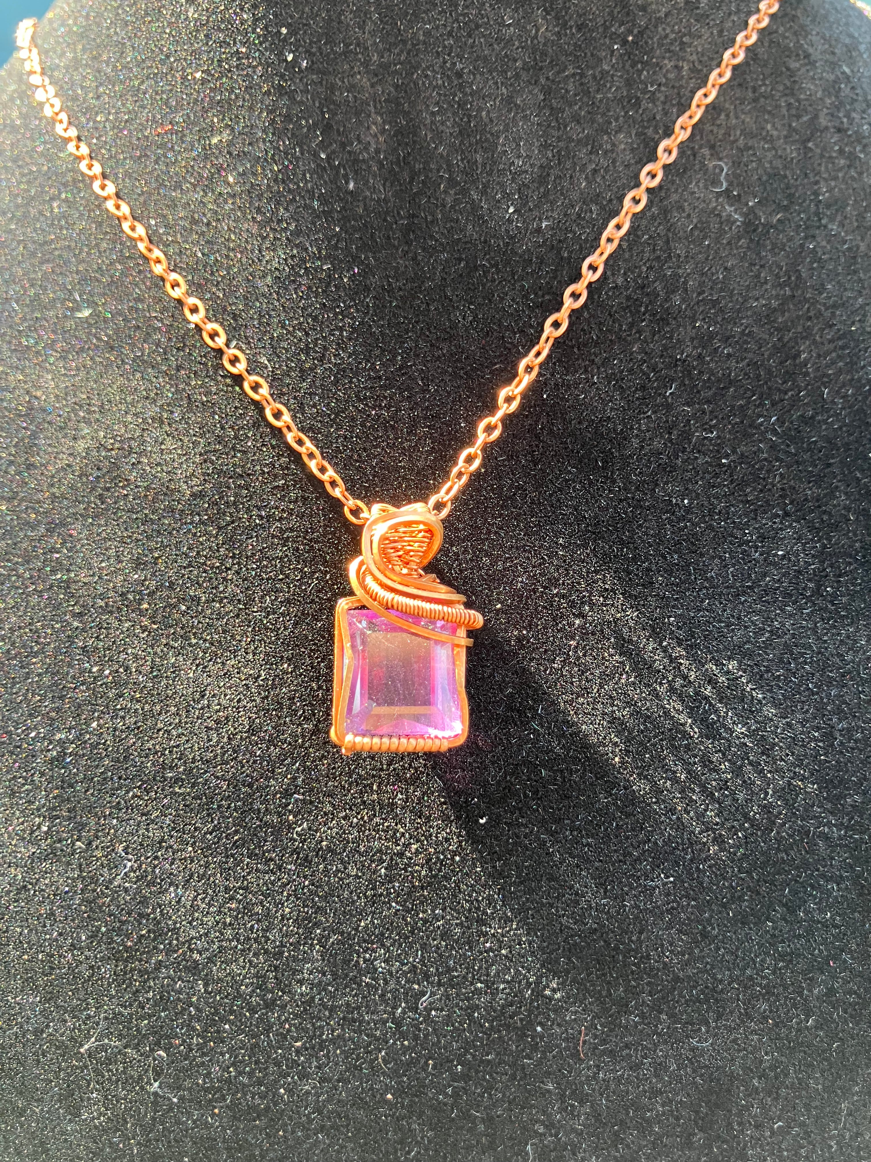 Faceted Brazilian Amethyst Wire Wrapped Pendant in Tarnished Copper
